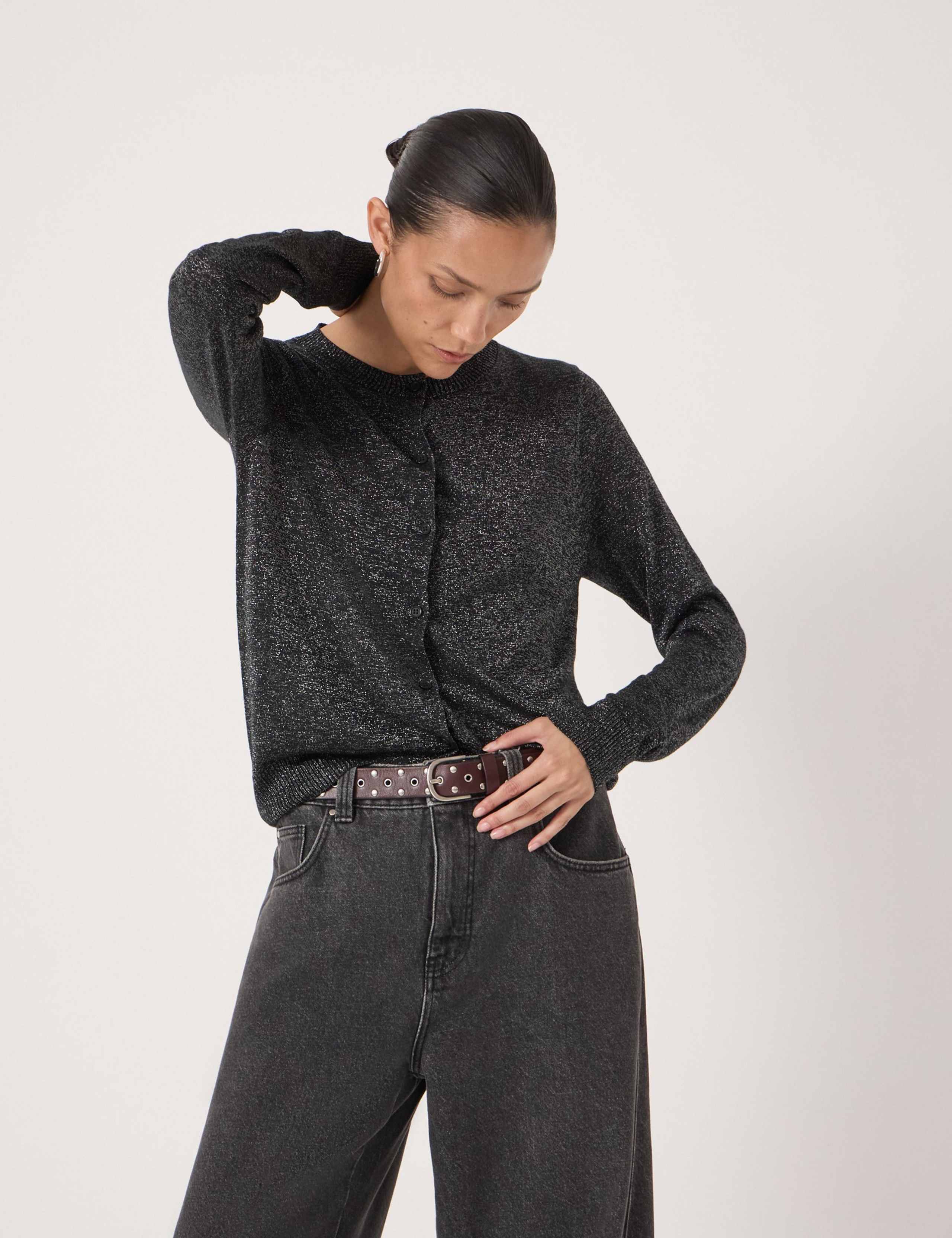 Crew Neck Metallic Slim Fit Cardigan 5 of 6