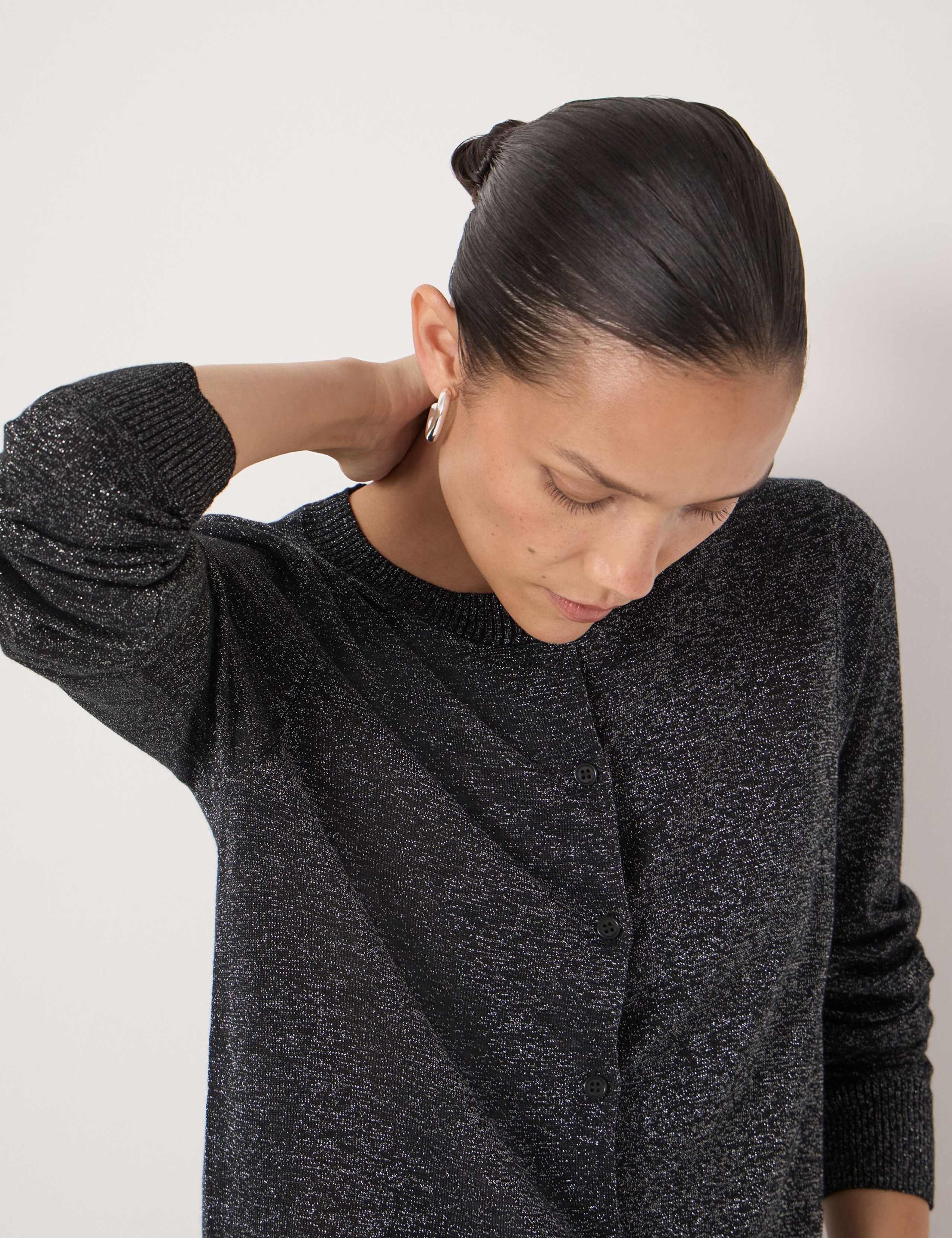 Crew Neck Metallic Slim Fit Cardigan 6 of 6