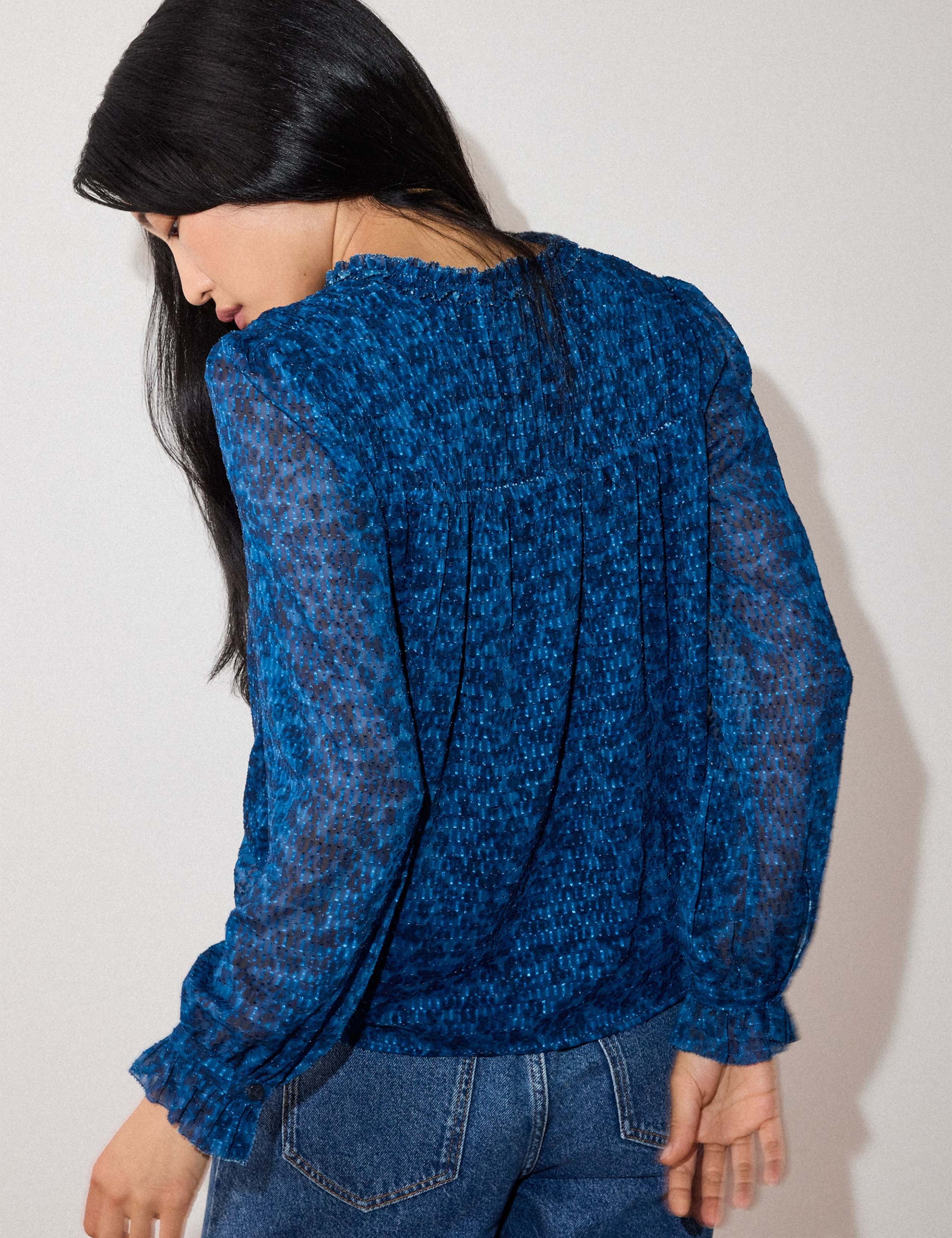 Ditsy Floral Textured V Neck Blouse 3 of 5