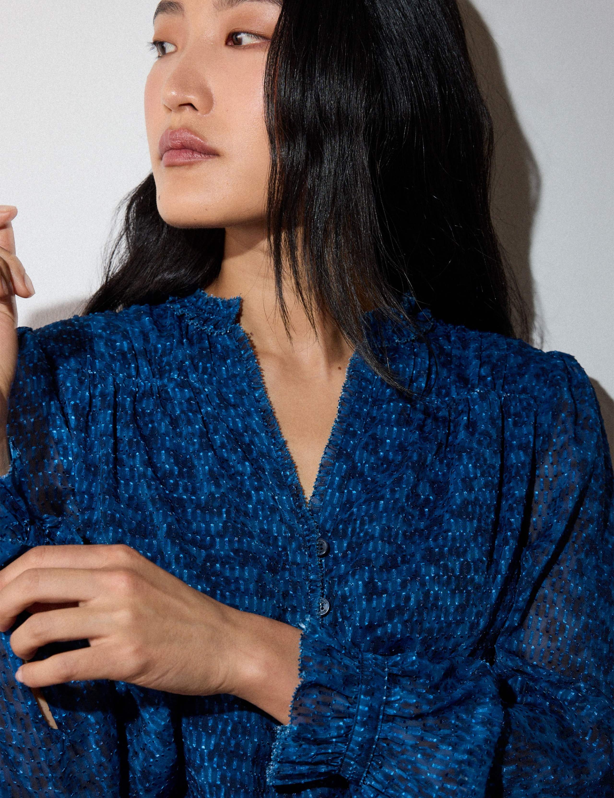 Ditsy Floral Textured V Neck Blouse 4 of 5