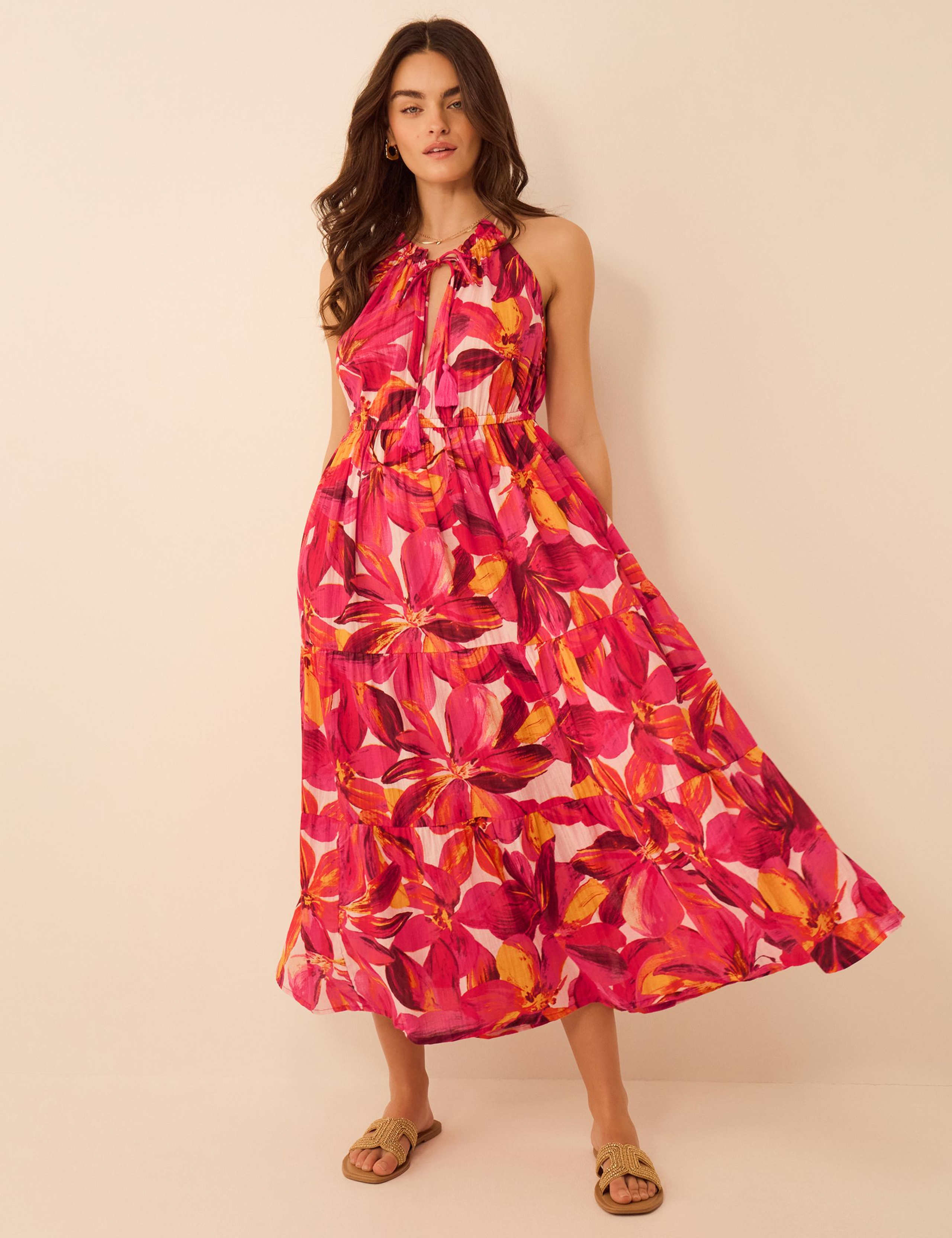 Pure Cotton Floral Halter Neck Beach Dress 1 of 5