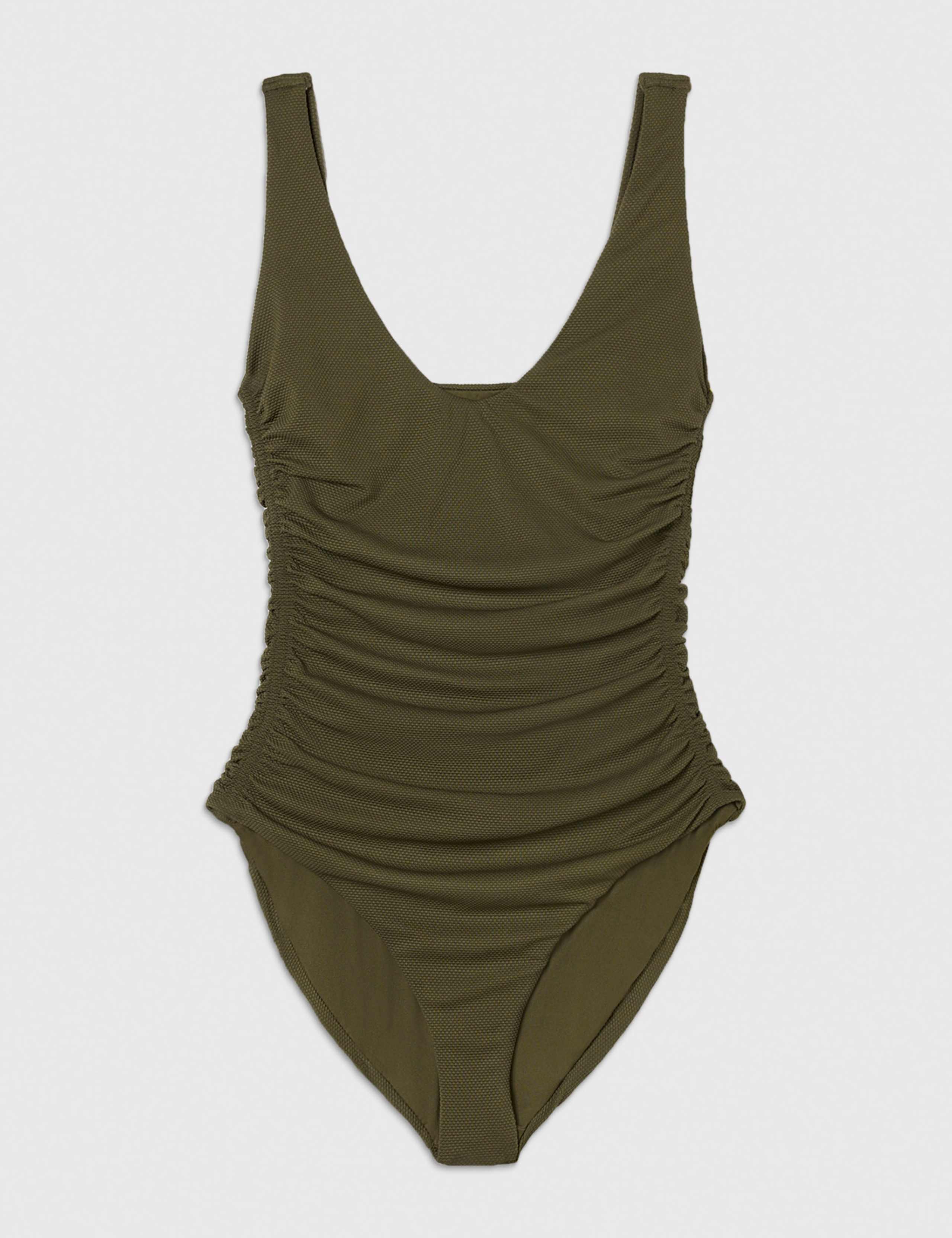 Textured Side Ruched Scoop Neck Swimsuit 2 of 7