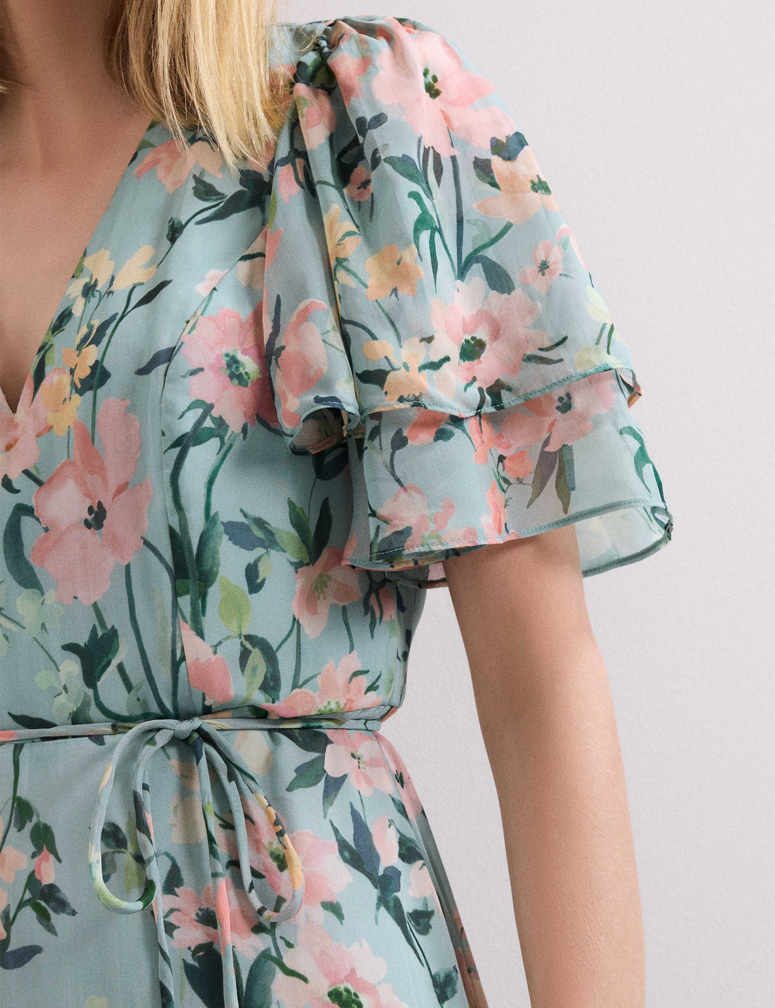 Chiffon Floral V-Neck Angel Sleeve Maxi Waisted Dress 8 of 8