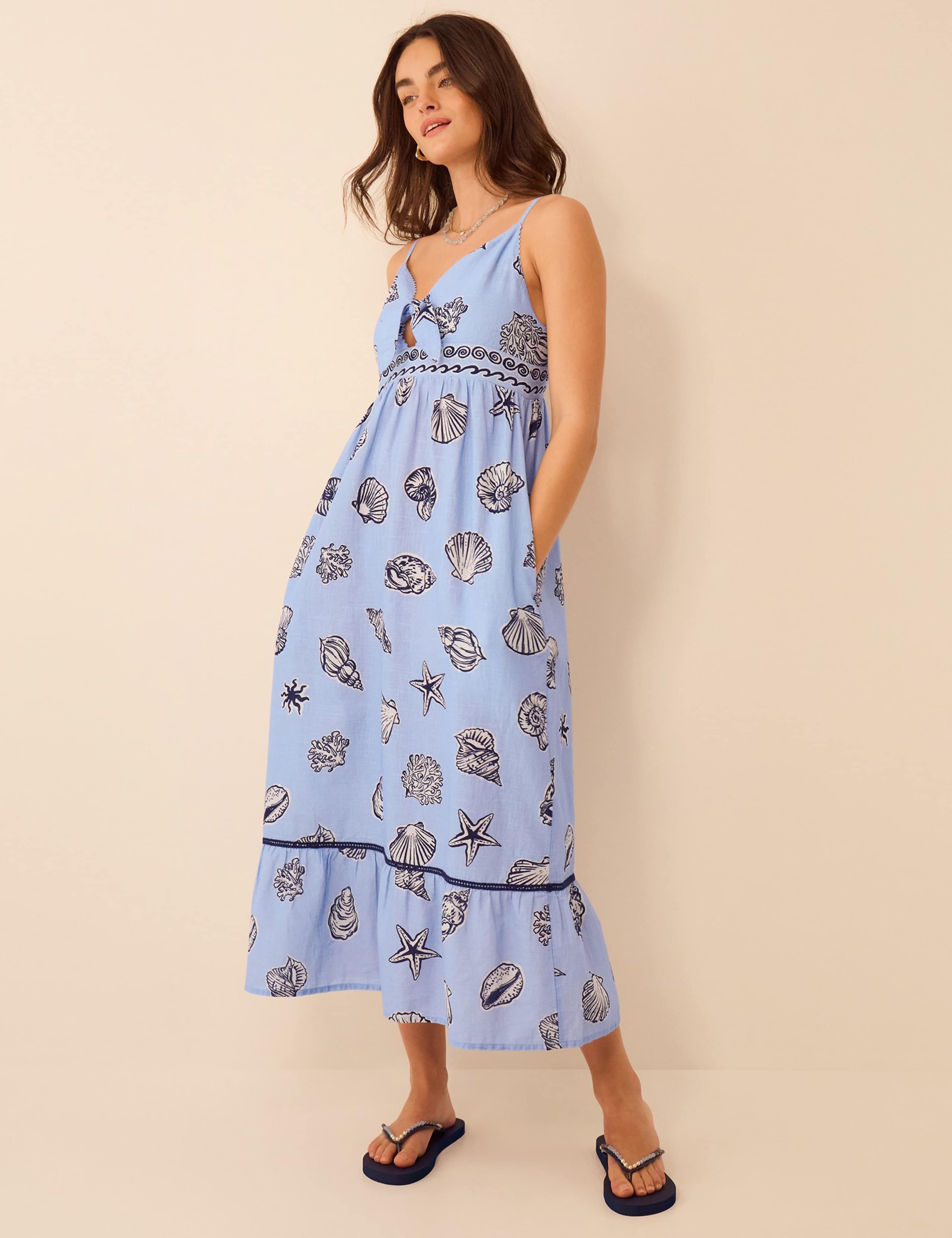 Pure Cotton Shell Print V-Neck Beach Dress 1 of 5