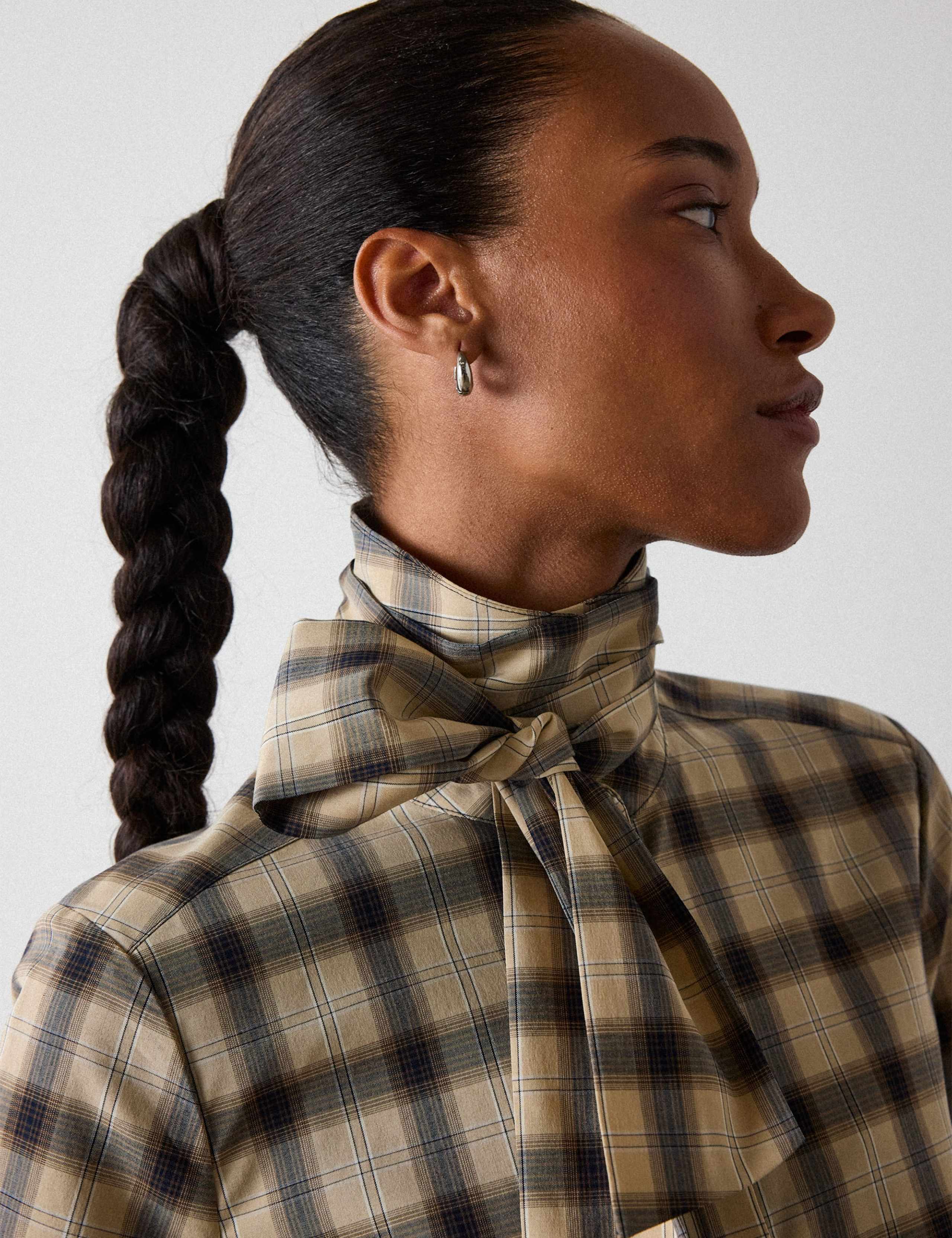 Checked Scarf Detail Shirt with Lyocell 4 of 6