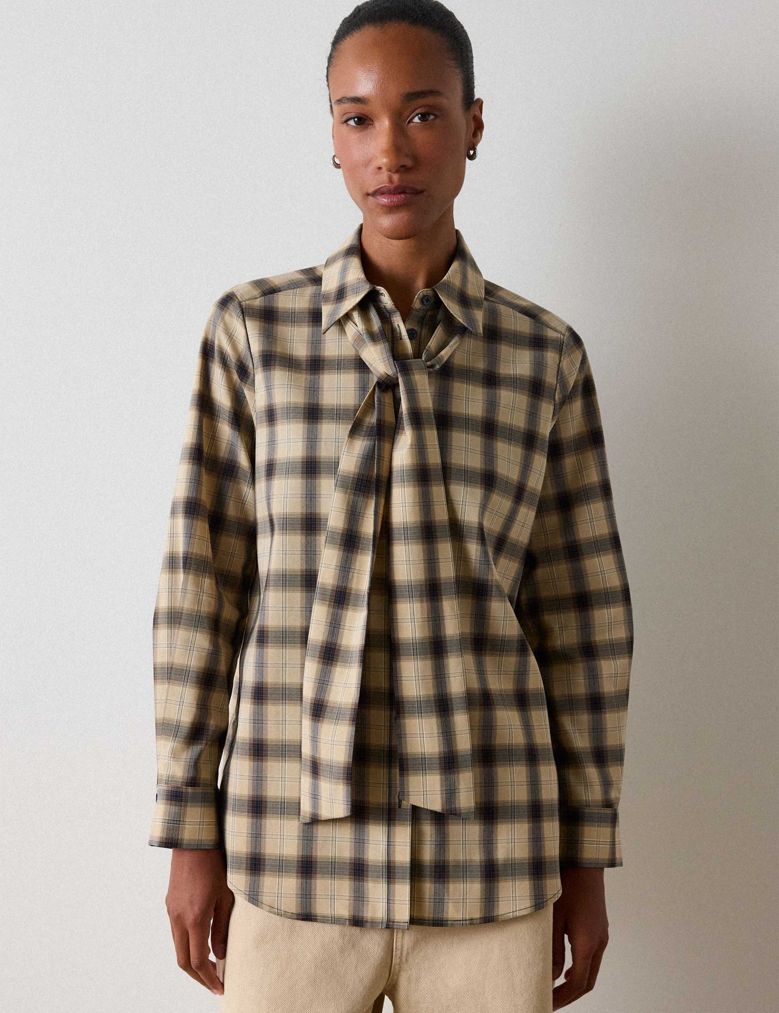 Checked Scarf Detail Shirt with Lyocell 6 of 6