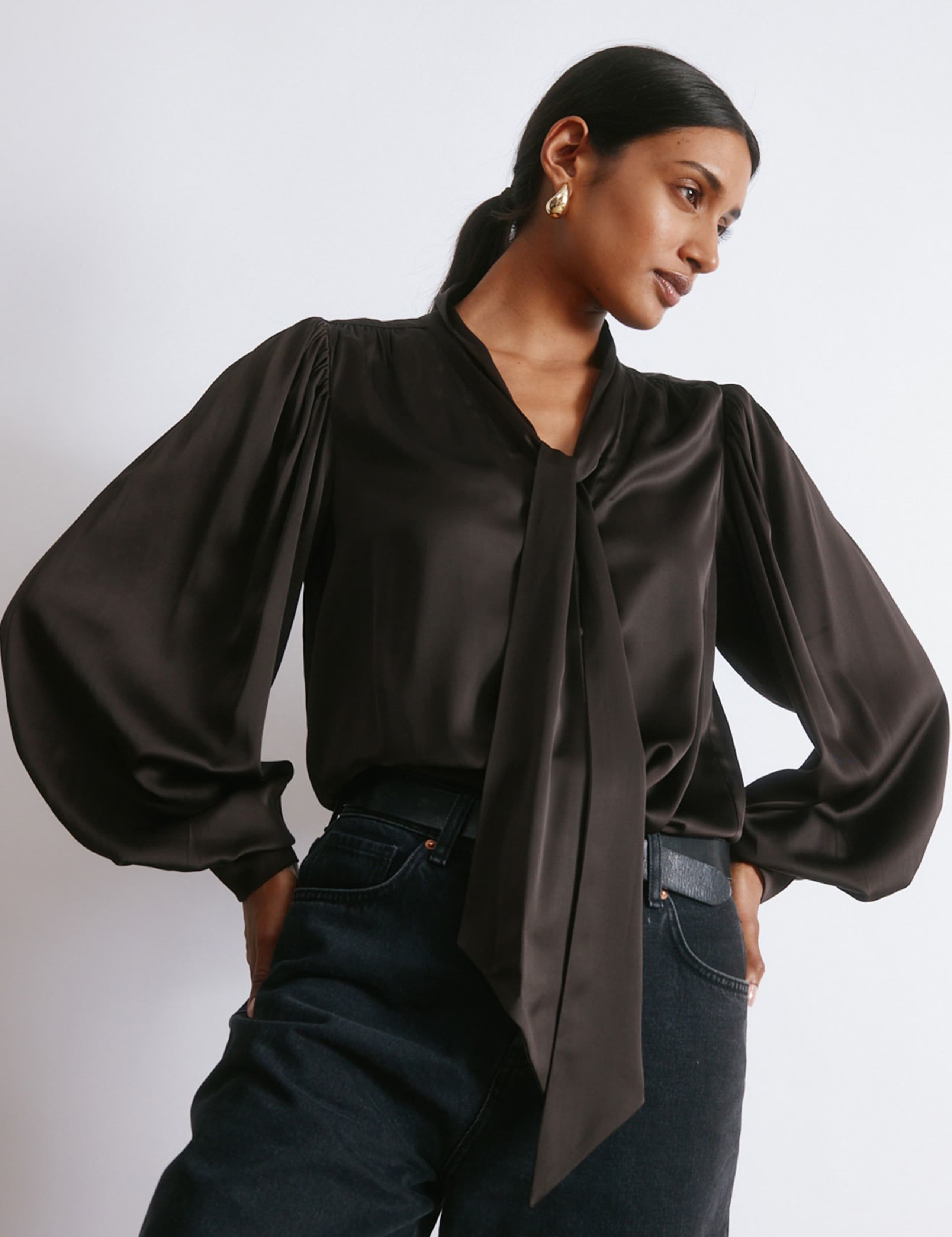 Satin Tie Neck Blouse 1 of 4