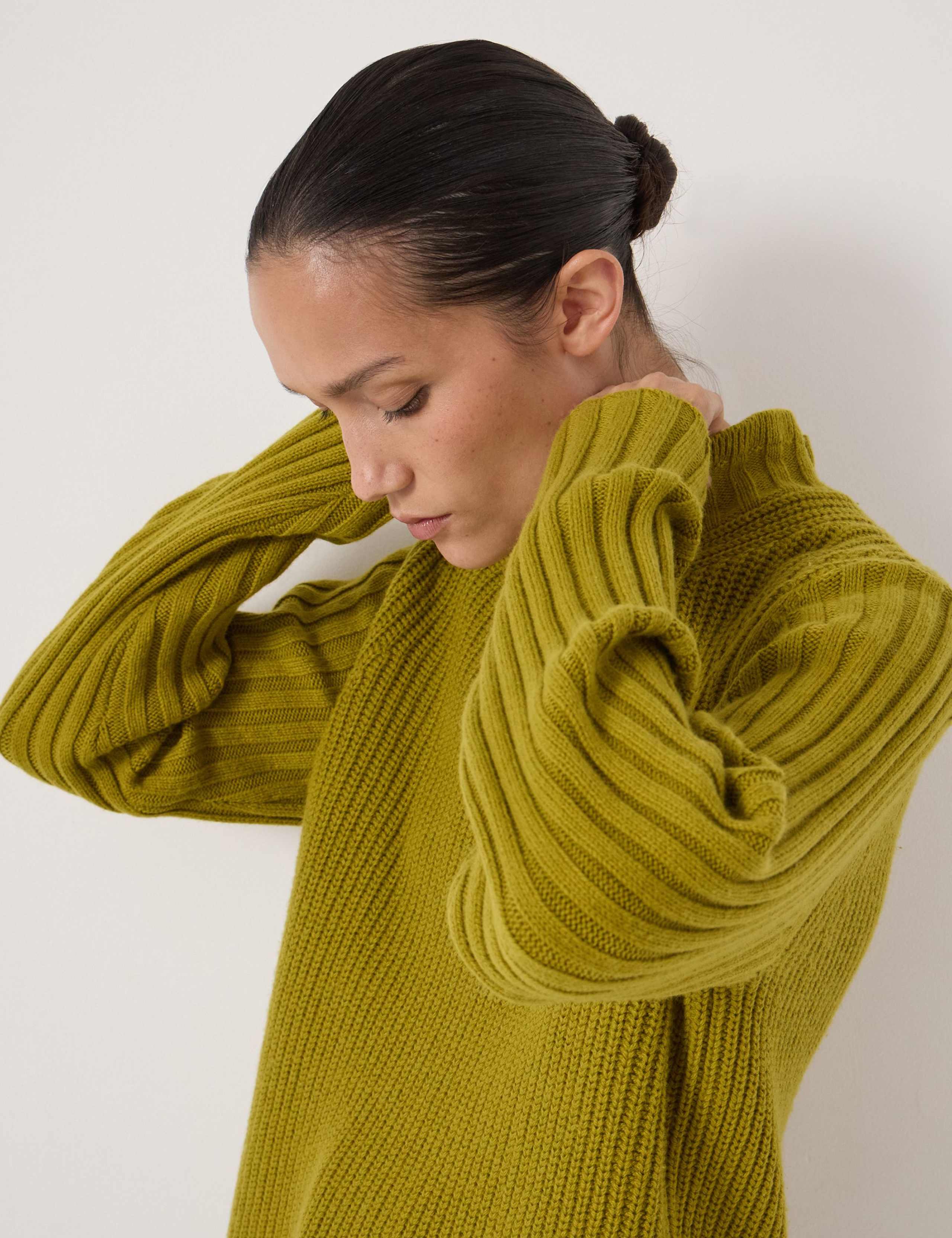 Ribbed Frill Neck Jumper with Wool 5 of 5