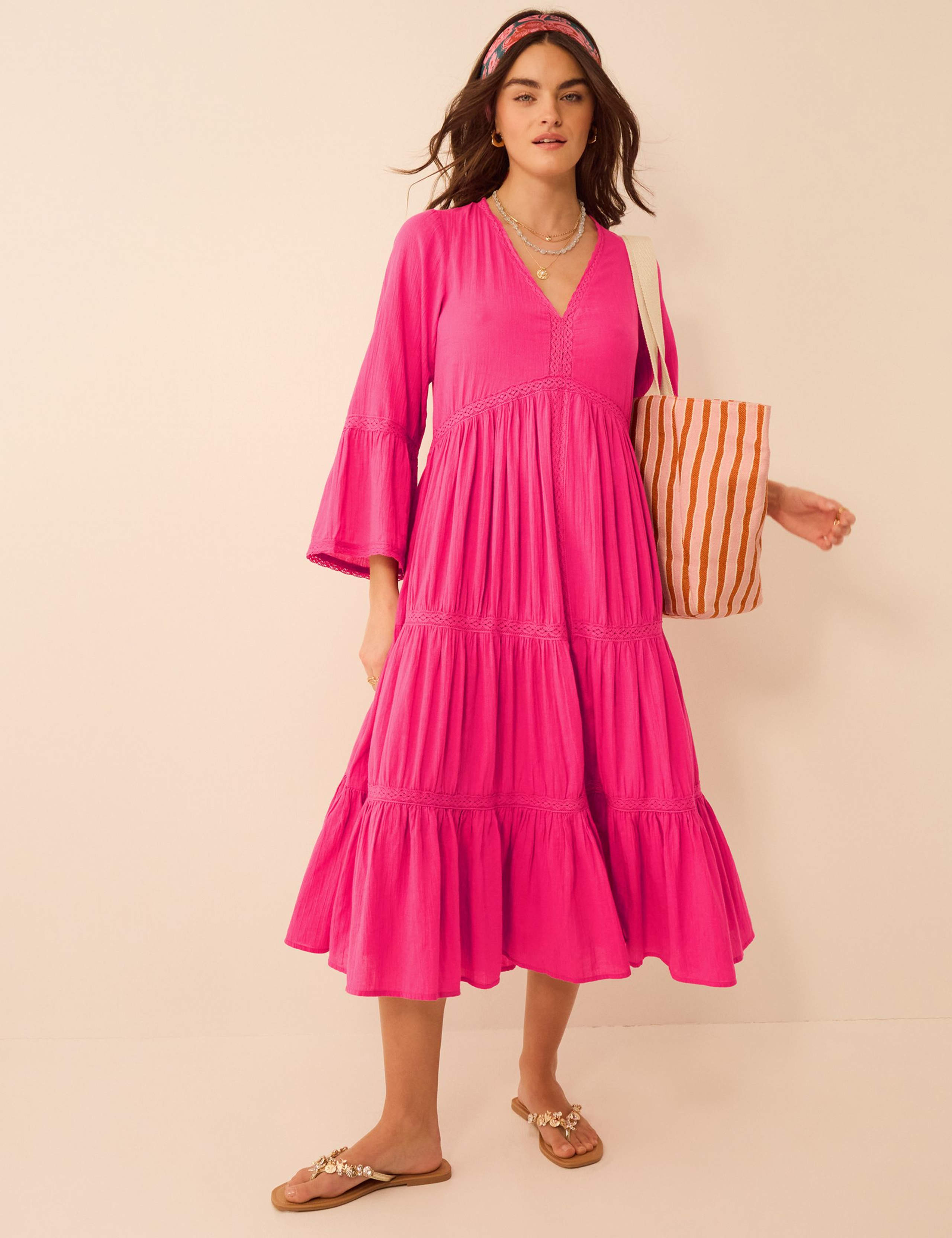 Pure Cotton V-Neck Midi Beach Dress 1 of 5