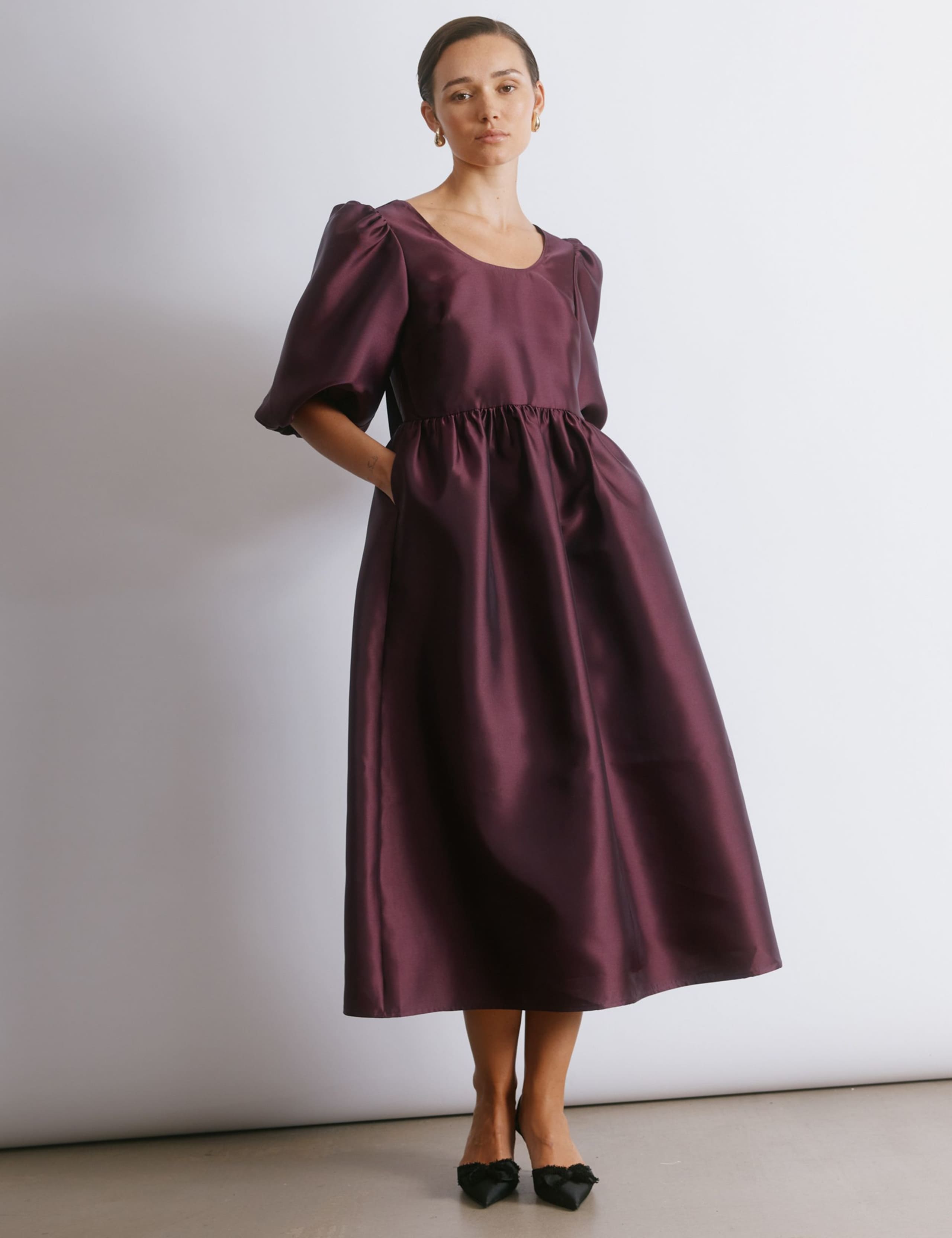 Taffeta Puff Sleeve Mini Skater Dress 1 of 6