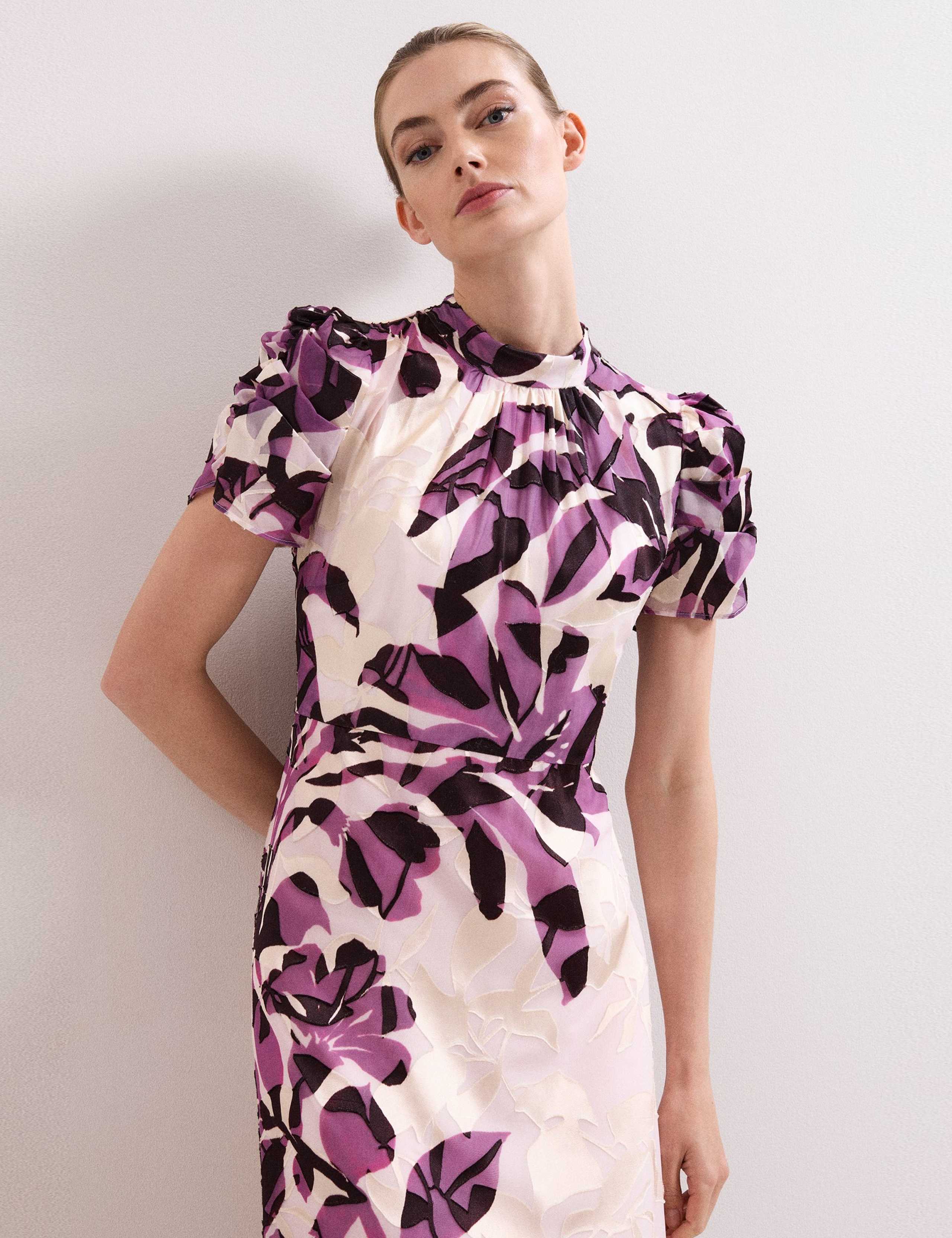 Floral High Neck Midi Waistwed Dress 3 of 8