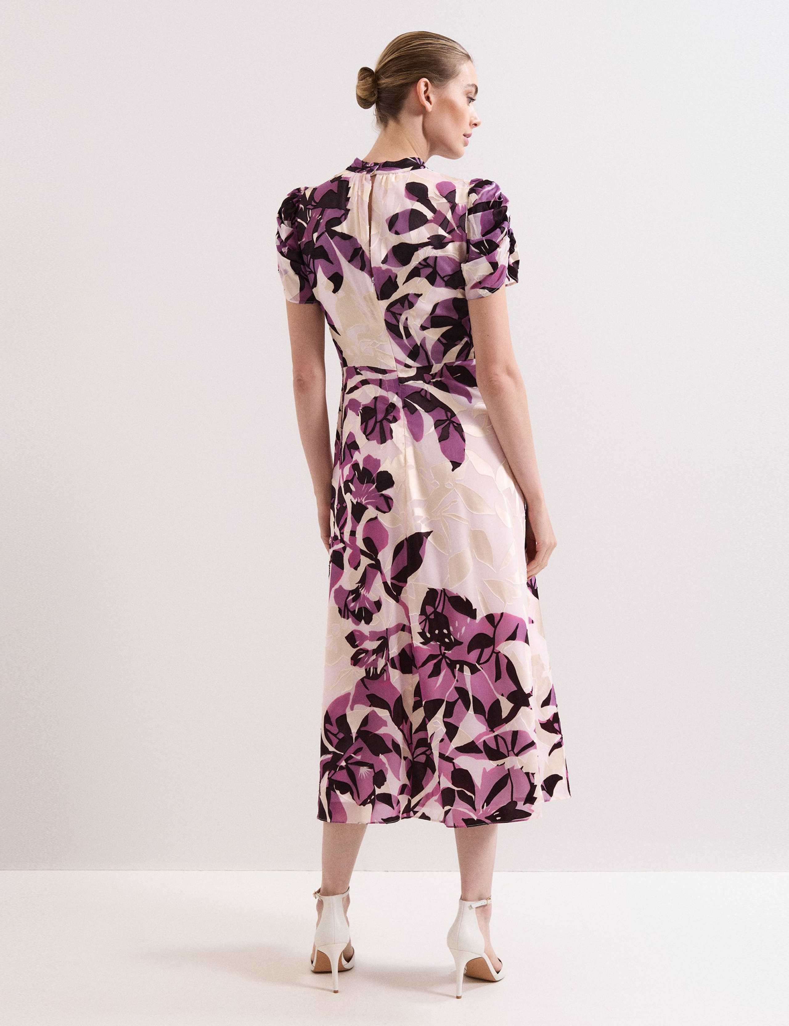 Floral High Neck Midi Waistwed Dress 4 of 8