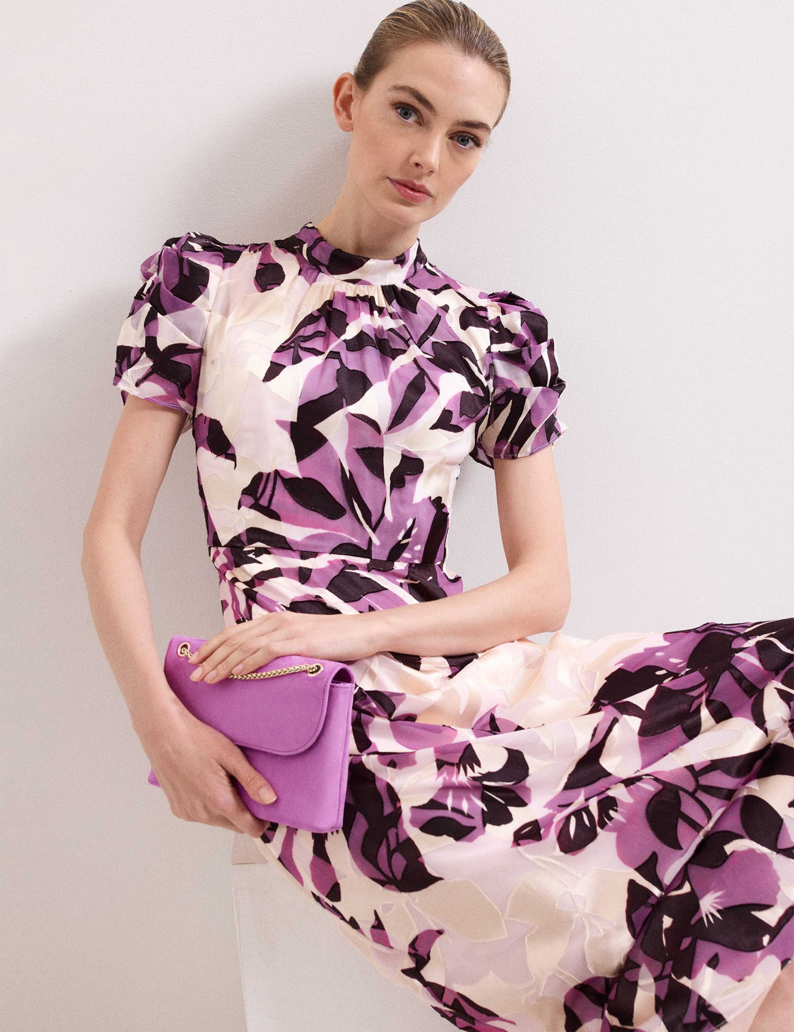 Floral High Neck Midi Waistwed Dress 7 of 8