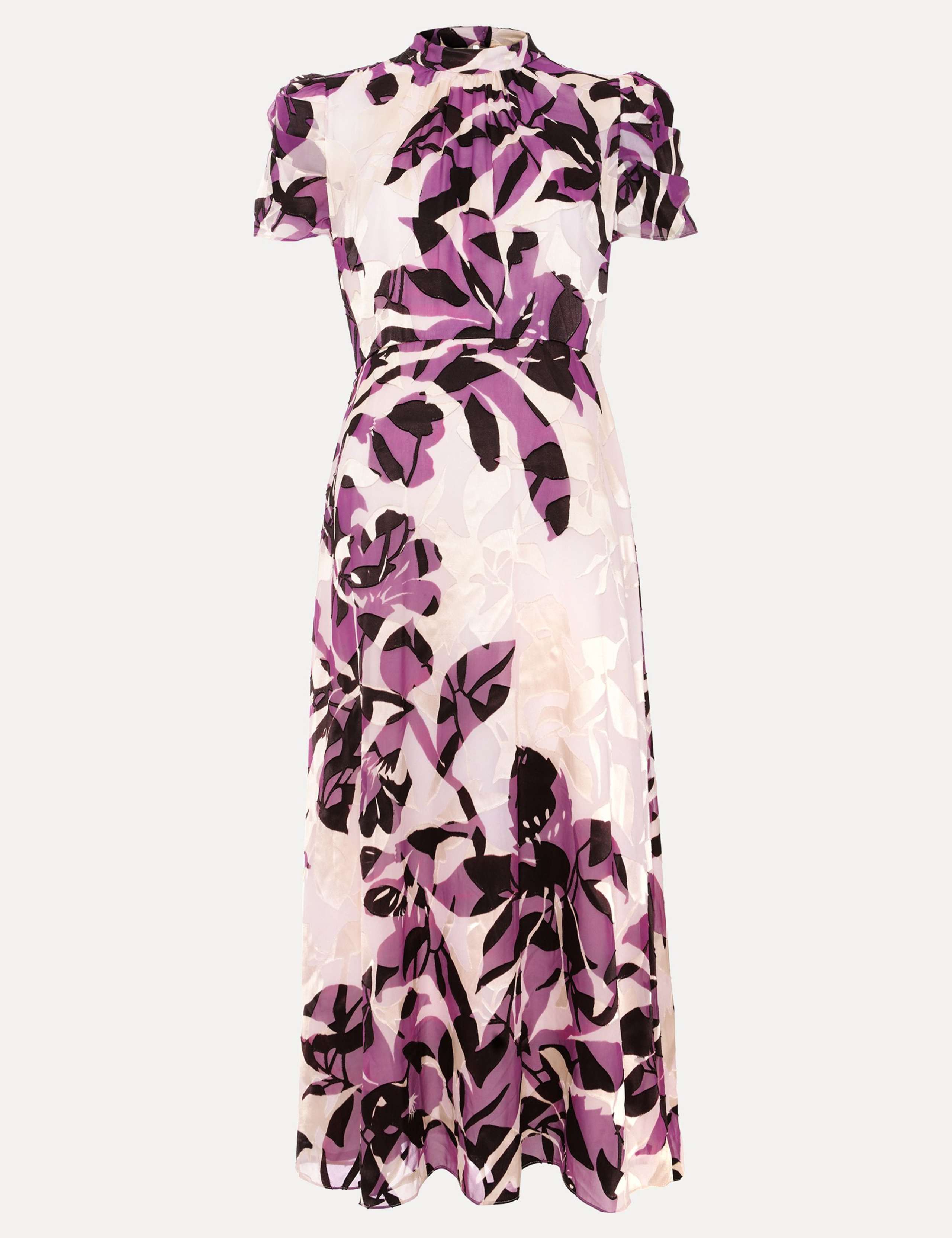 Floral High Neck Midi Waistwed Dress 2 of 8