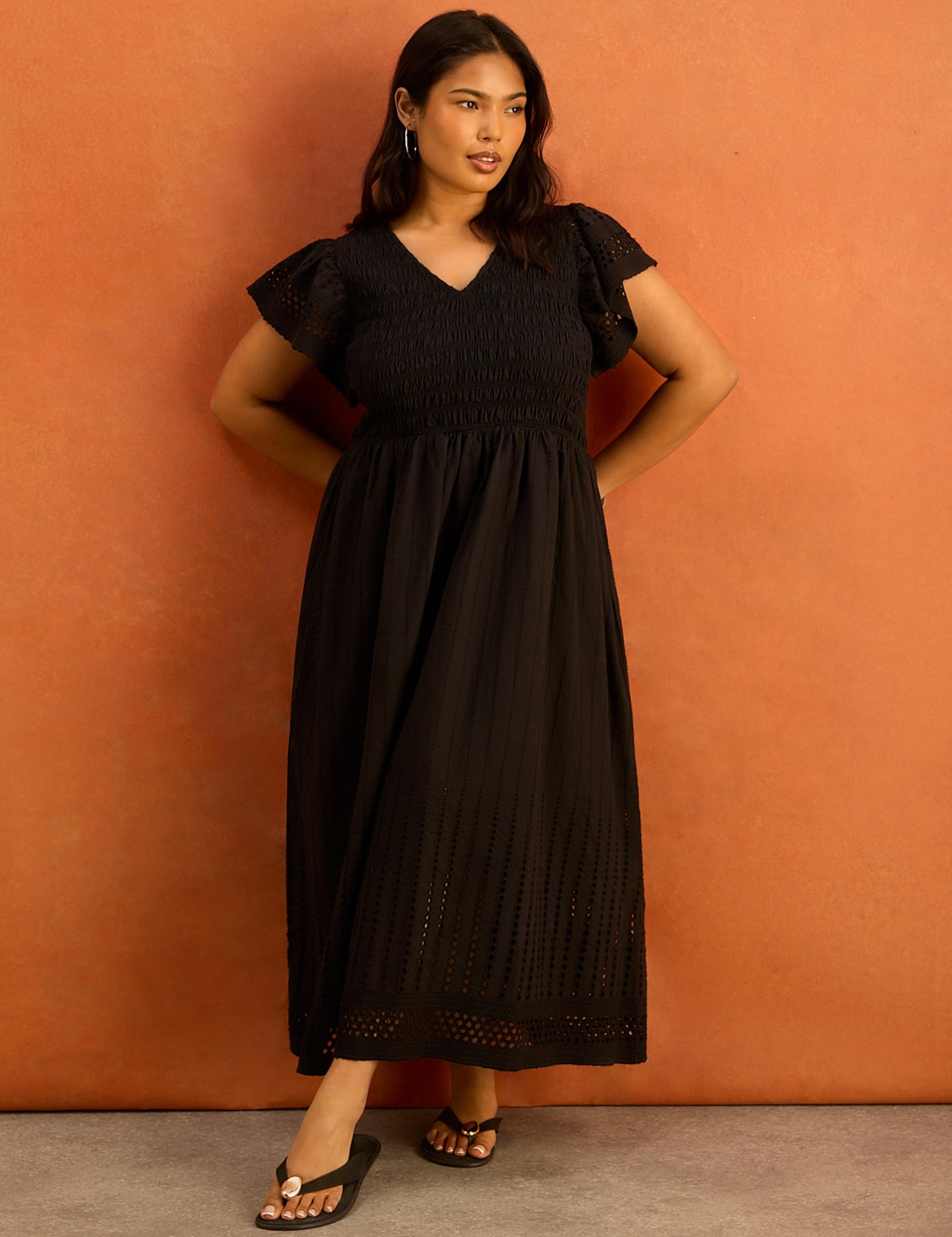 Pure Cotton V-Neck Midaxi Shirred Dress 2 of 5