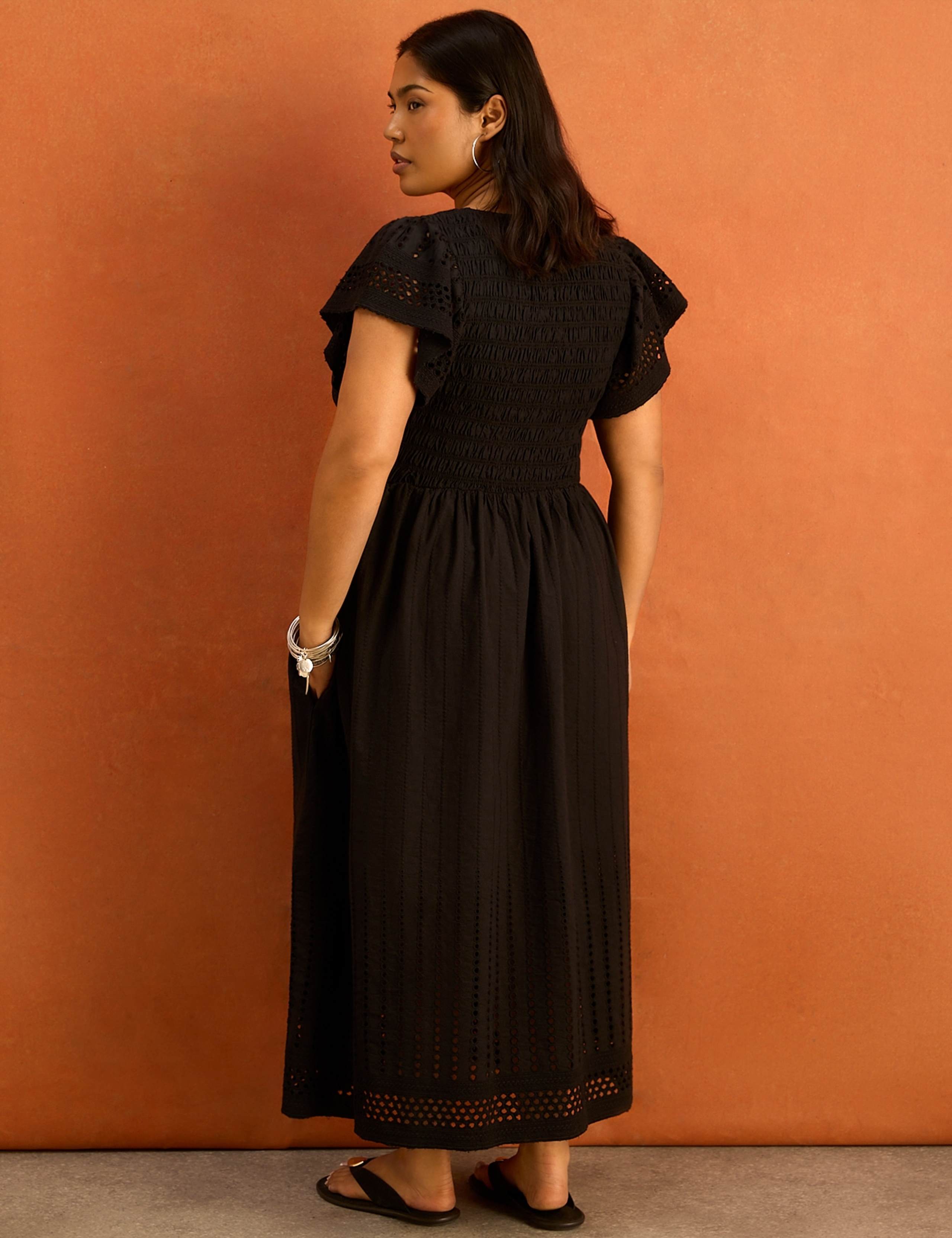 Pure Cotton V-Neck Midaxi Shirred Dress 3 of 5