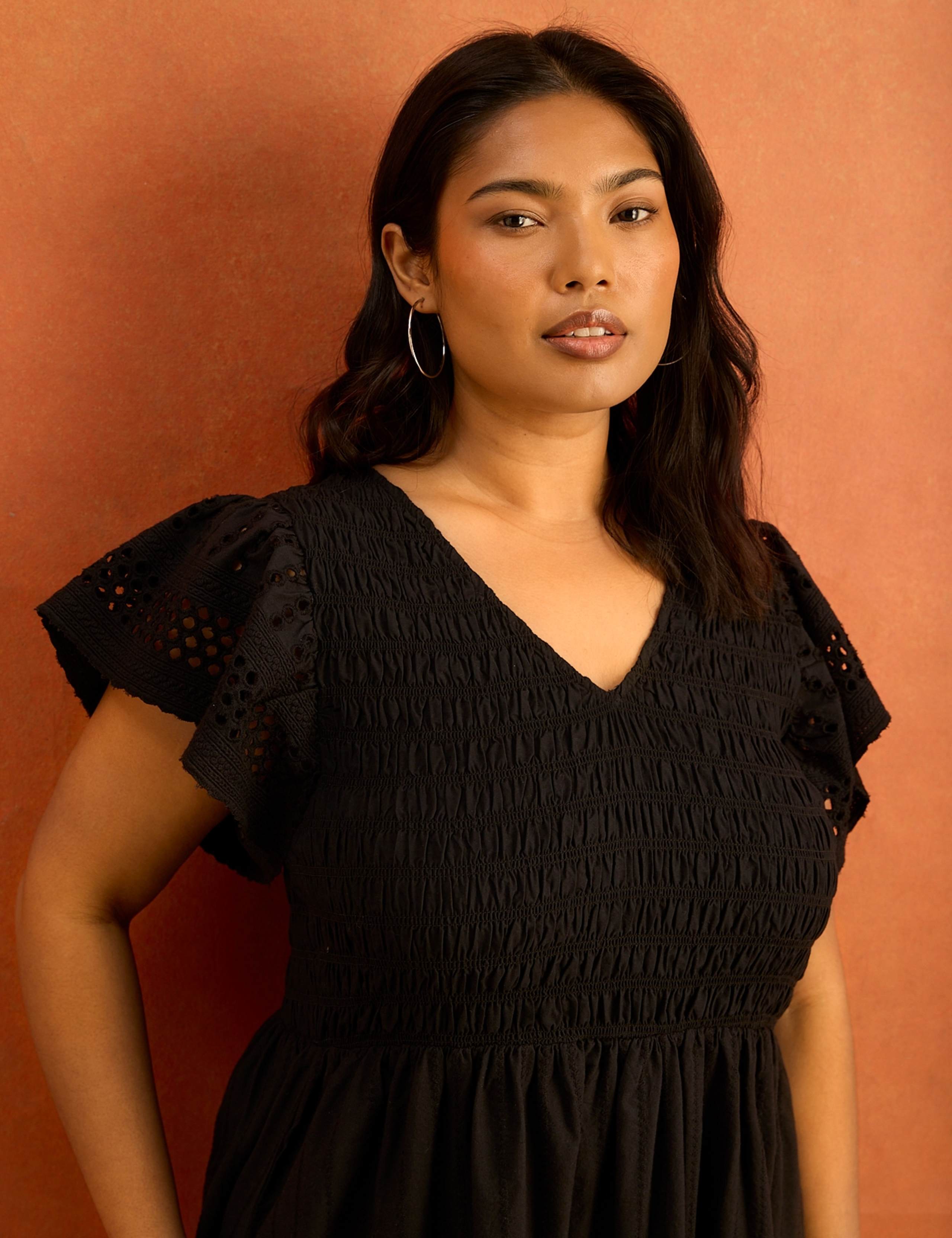 Pure Cotton V-Neck Midaxi Shirred Dress 4 of 5