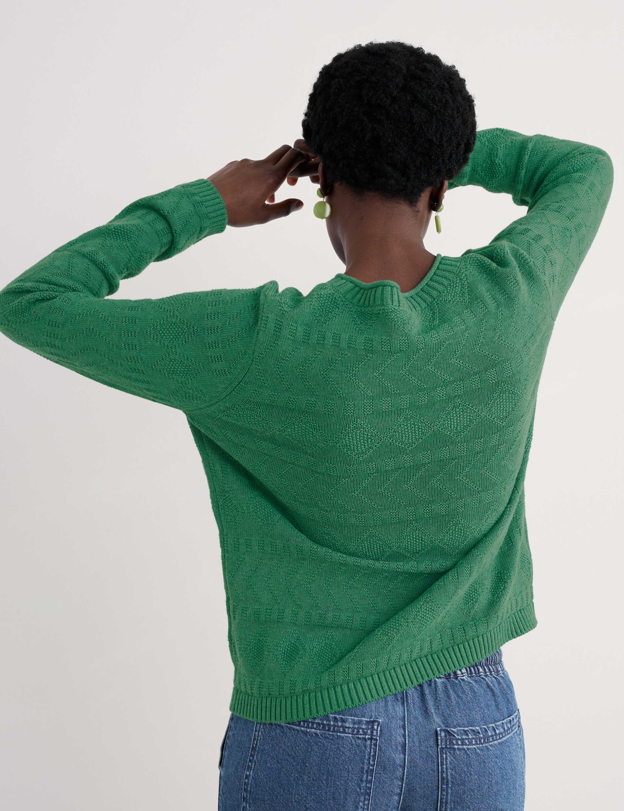 Pure Cotton Diamond Stitch Crew Neck Jumper 3 of 4