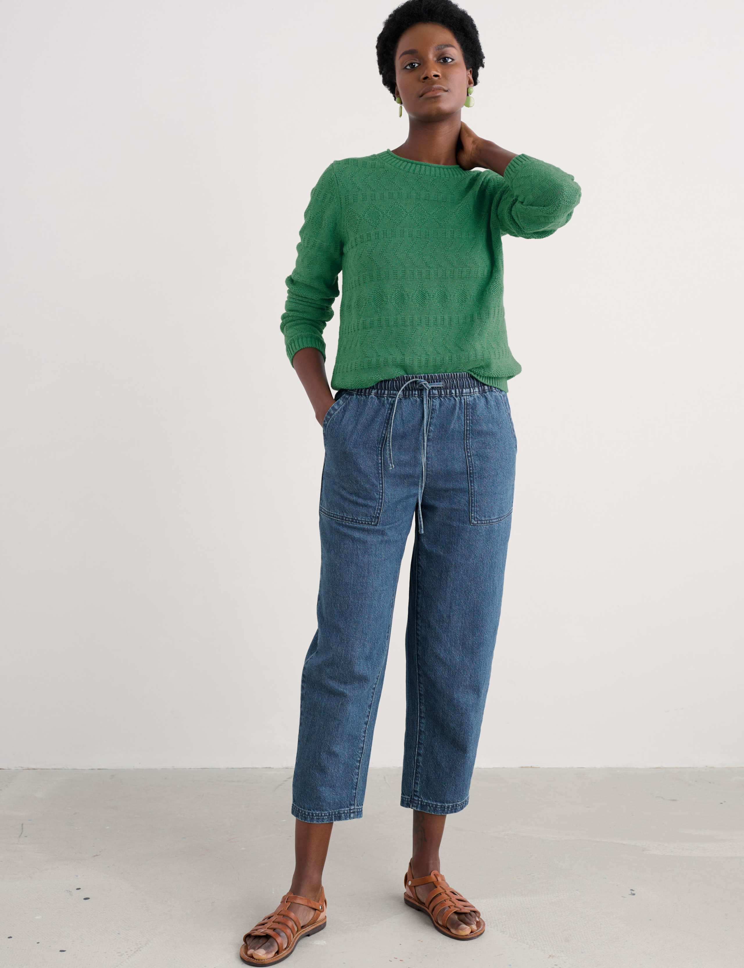 Pure Cotton Diamond Stitch Crew Neck Jumper 4 of 4