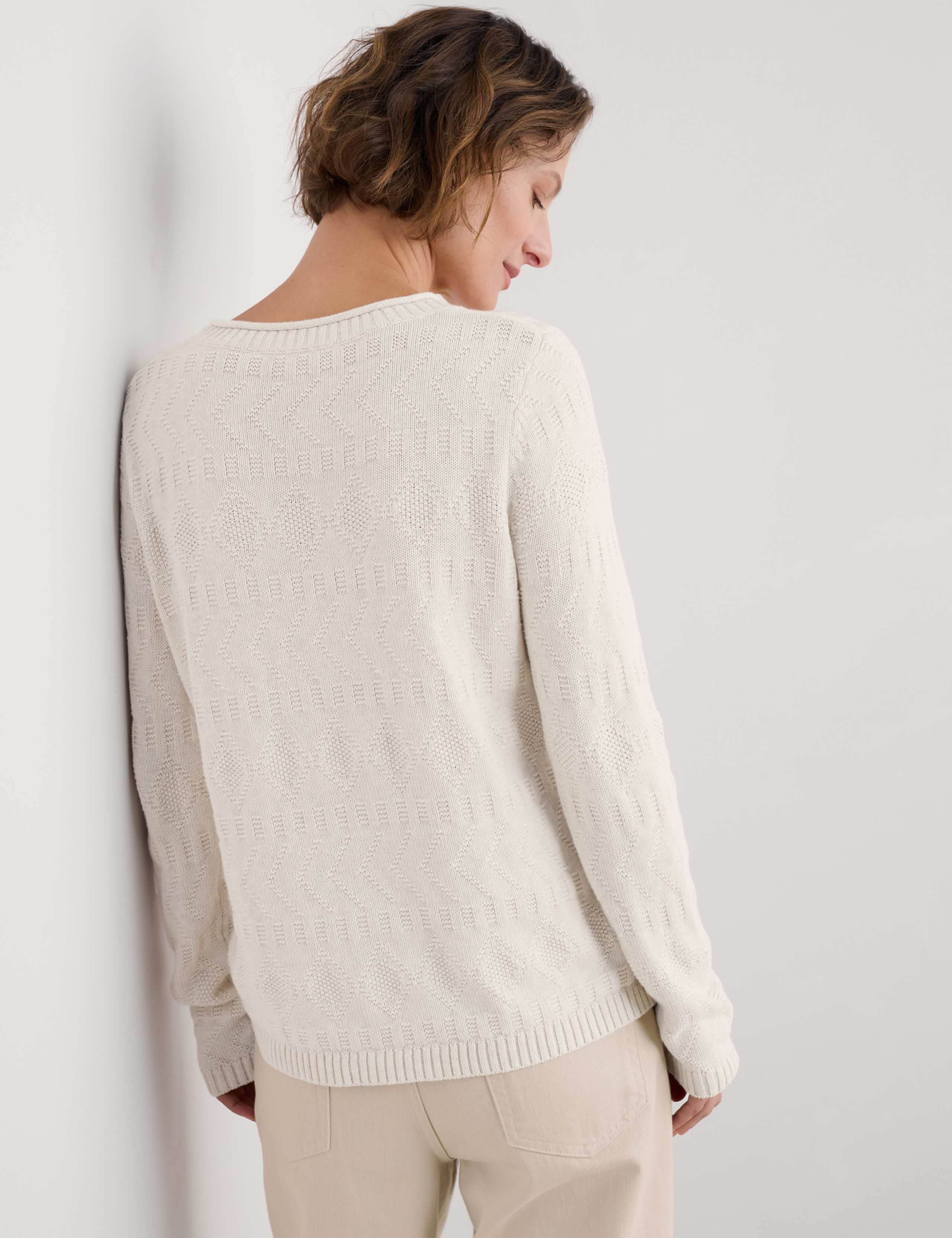 Pure Cotton Diamond Stitch Crew Neck Jumper 3 of 5