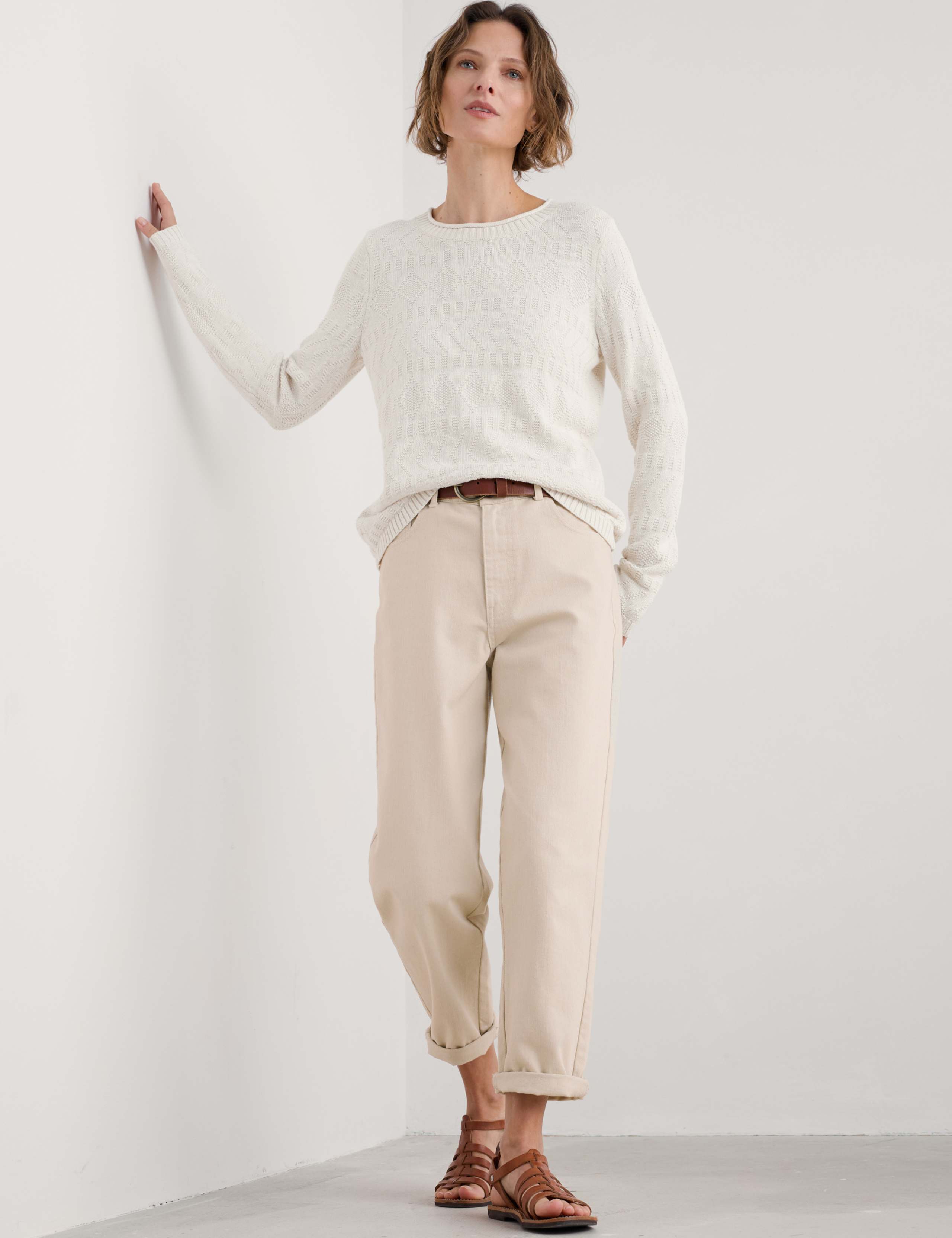 Pure Cotton Diamond Stitch Crew Neck Jumper 4 of 5