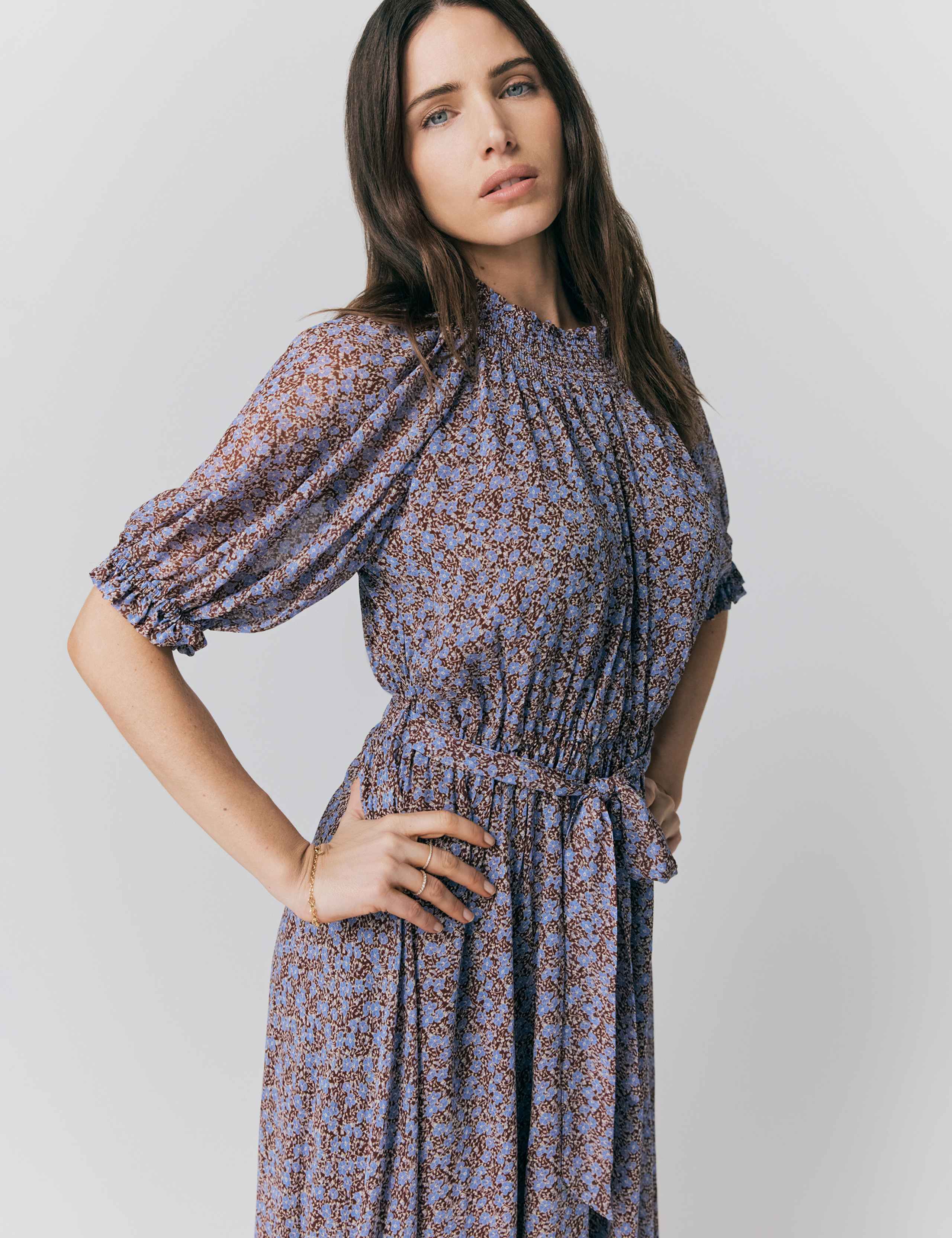 Georgette Floral Shirred Maxi Waisted Dress 3 of 4