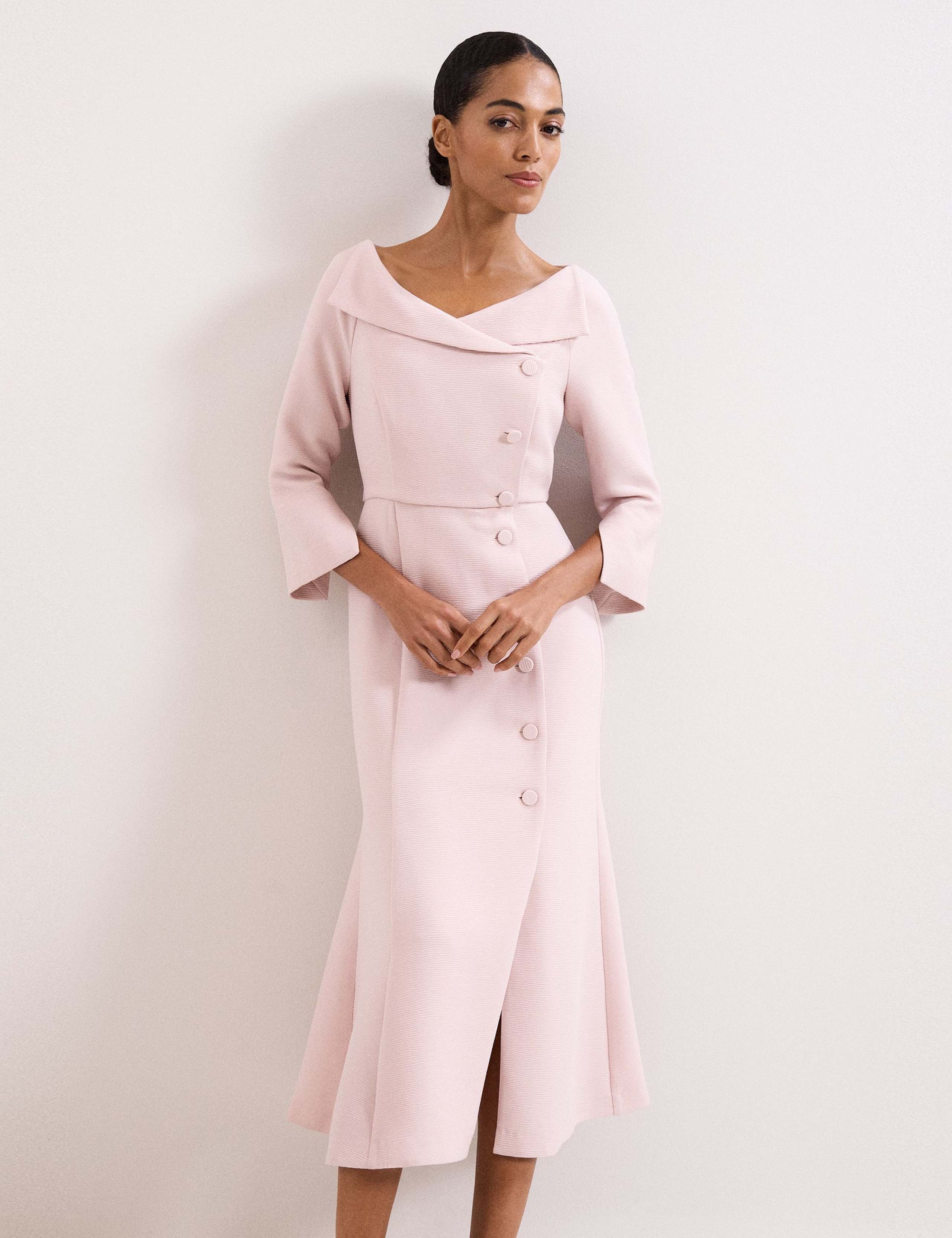 Textured V-Neck Midi Tailored Dress 3 of 8