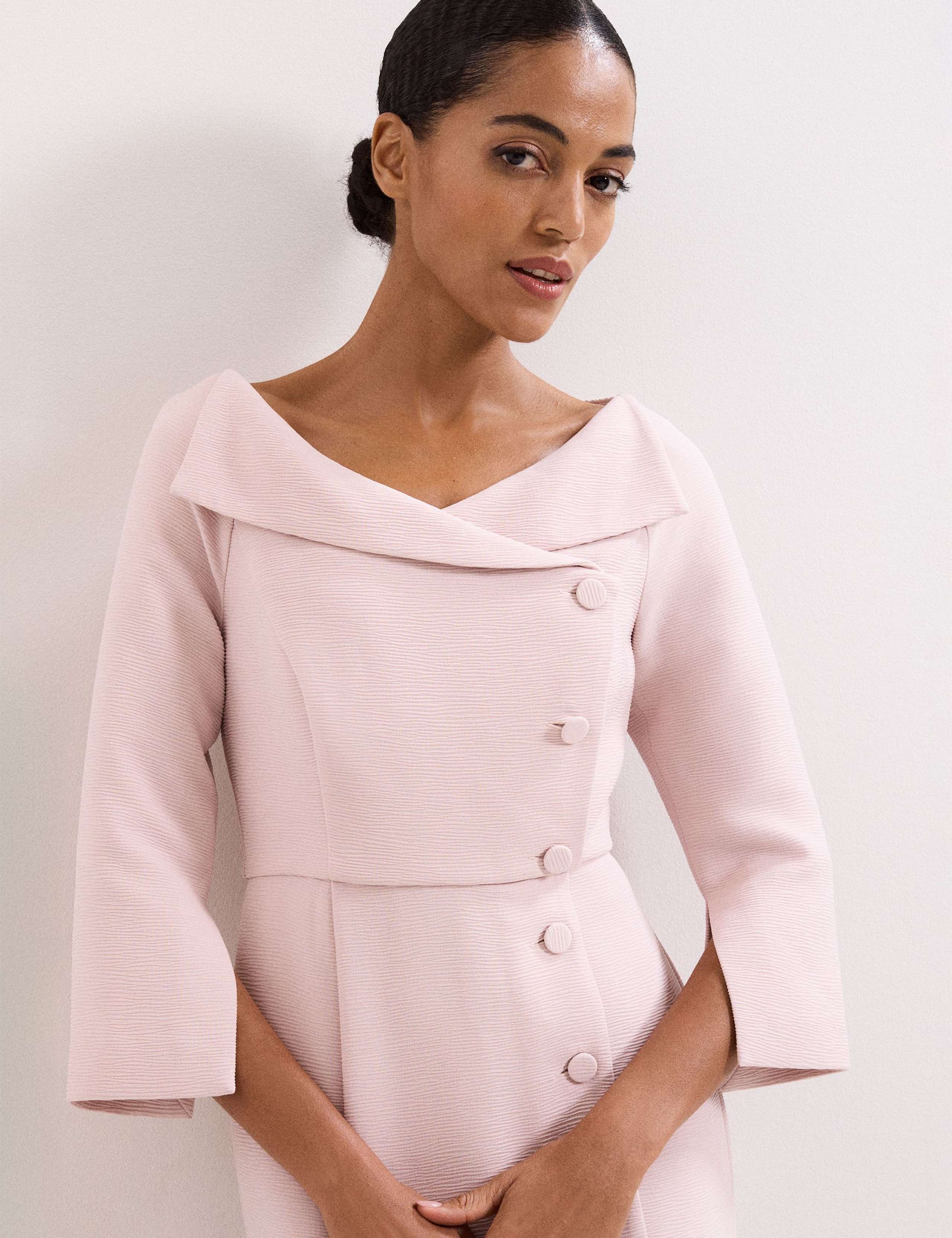 Textured V-Neck Midi Tailored Dress 7 of 8