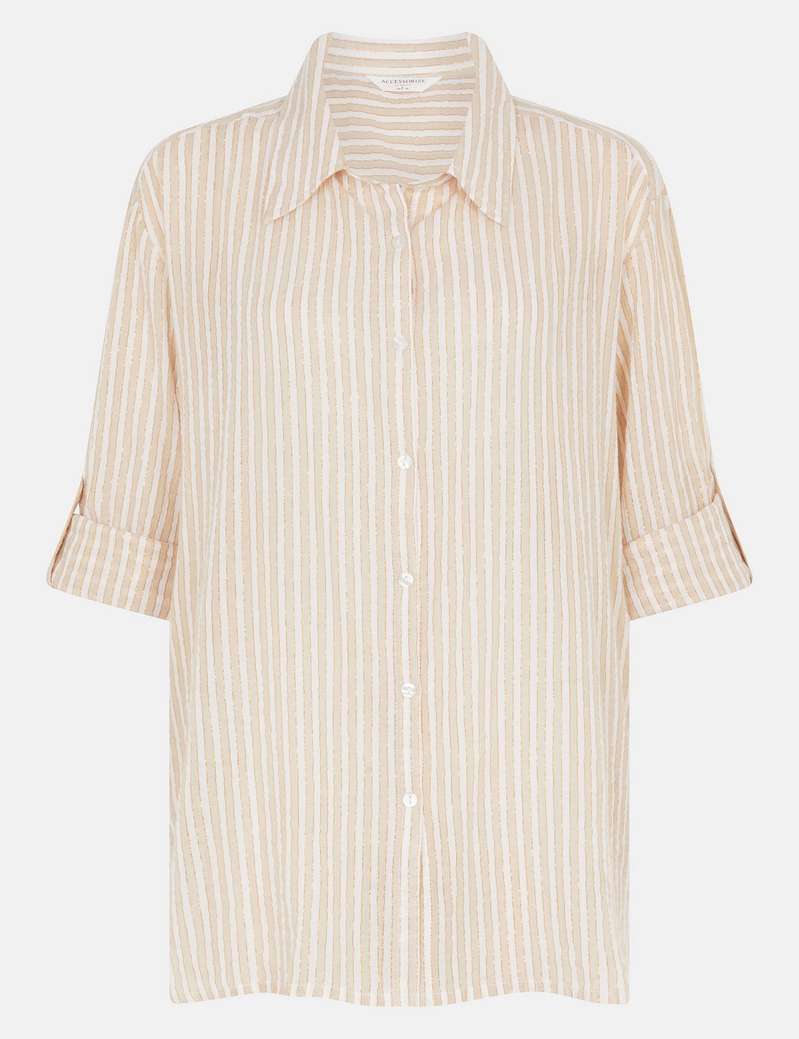 Cotton Rich Striped Relaxed Beach Shirt 2 of 4