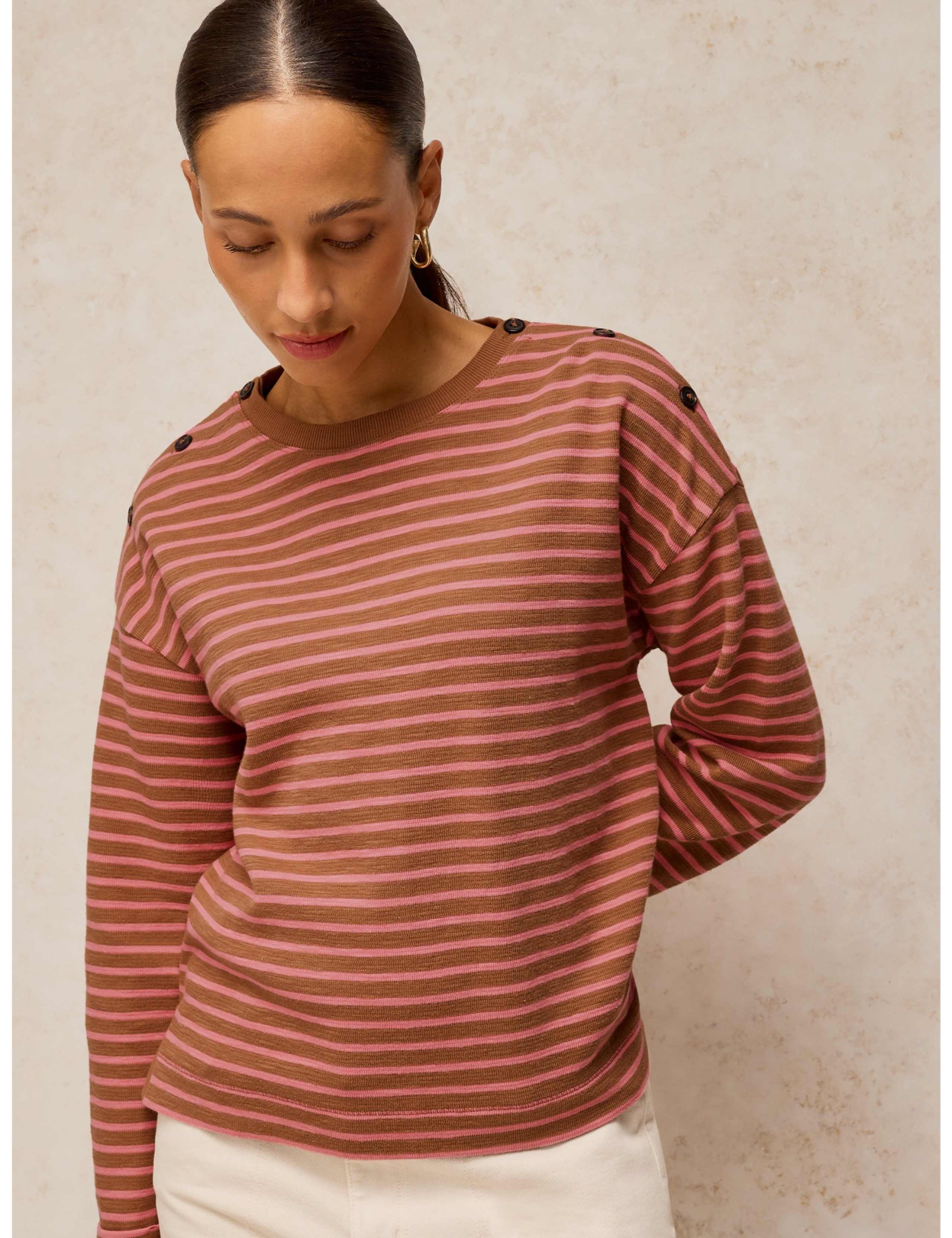 Cotton Rich Printed Button Detail T-Shirt 1 of 6