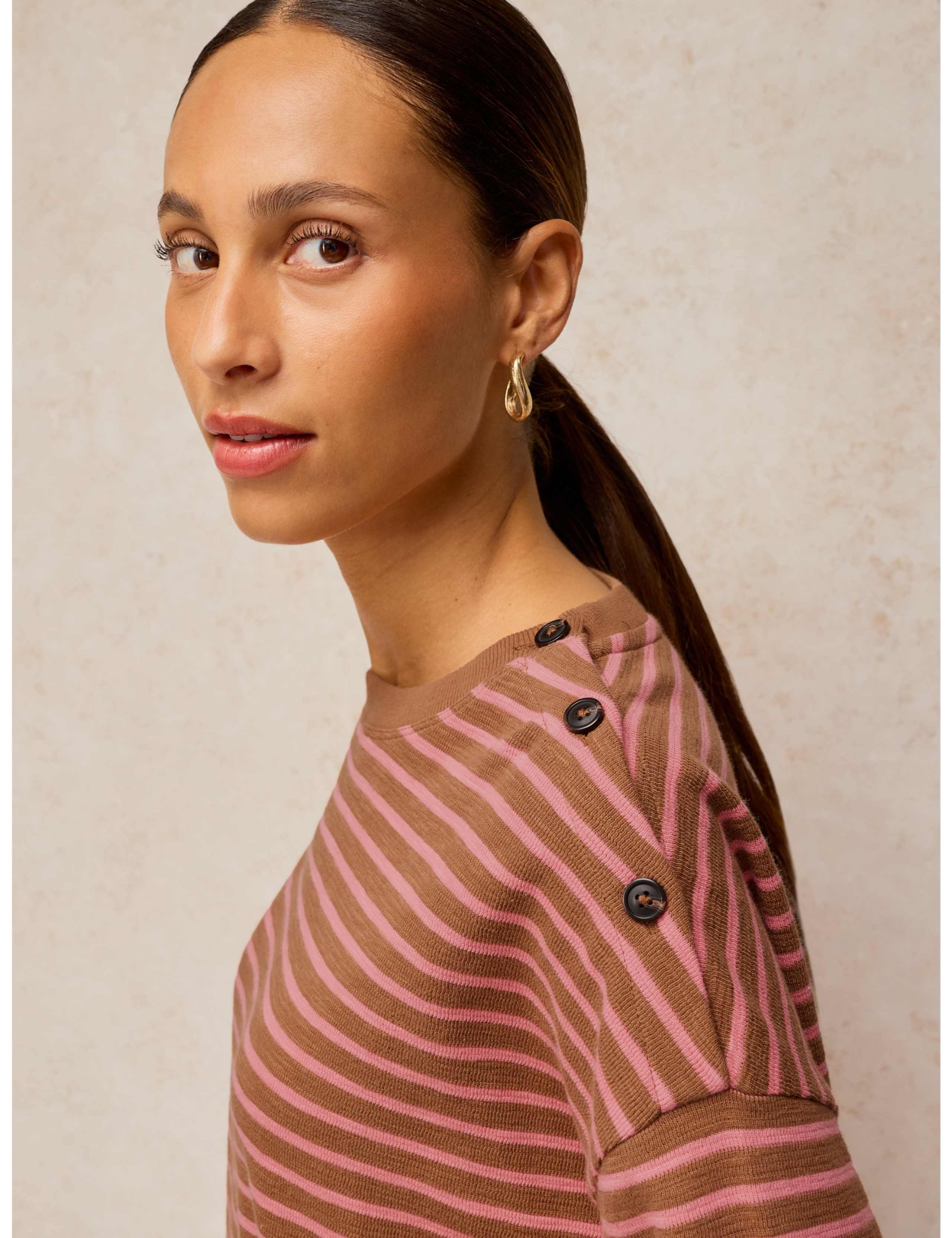 Cotton Rich Printed Button Detail T-Shirt 5 of 6