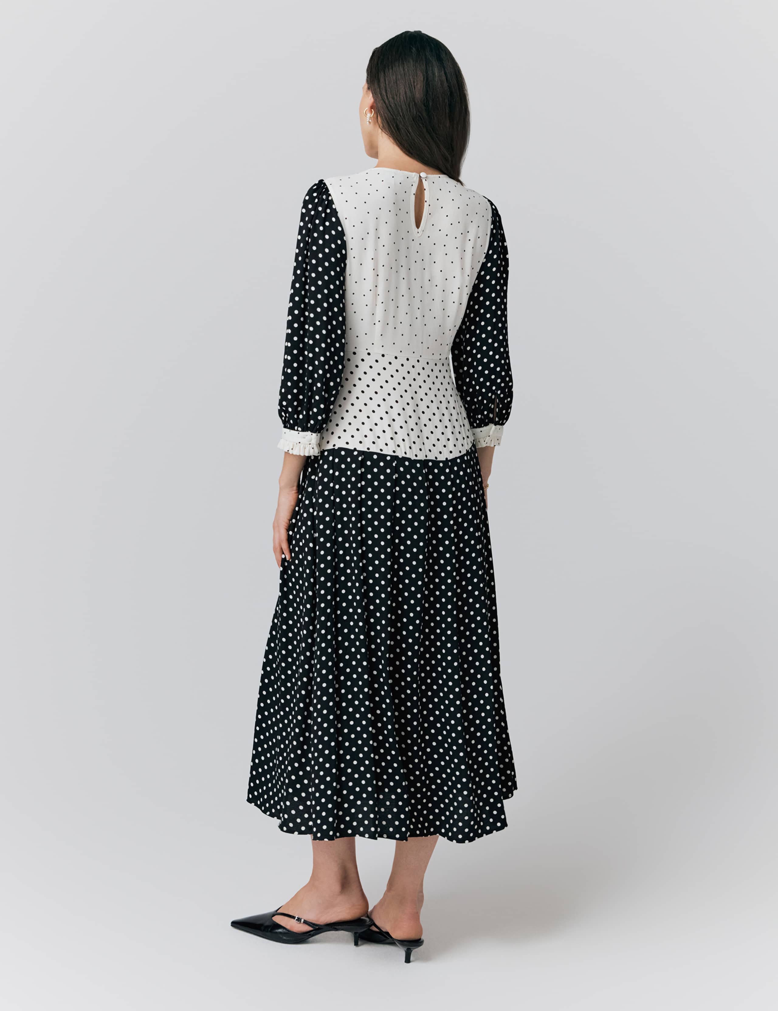 Crepe Polka Dot Midi Skater Dress 2 of 4