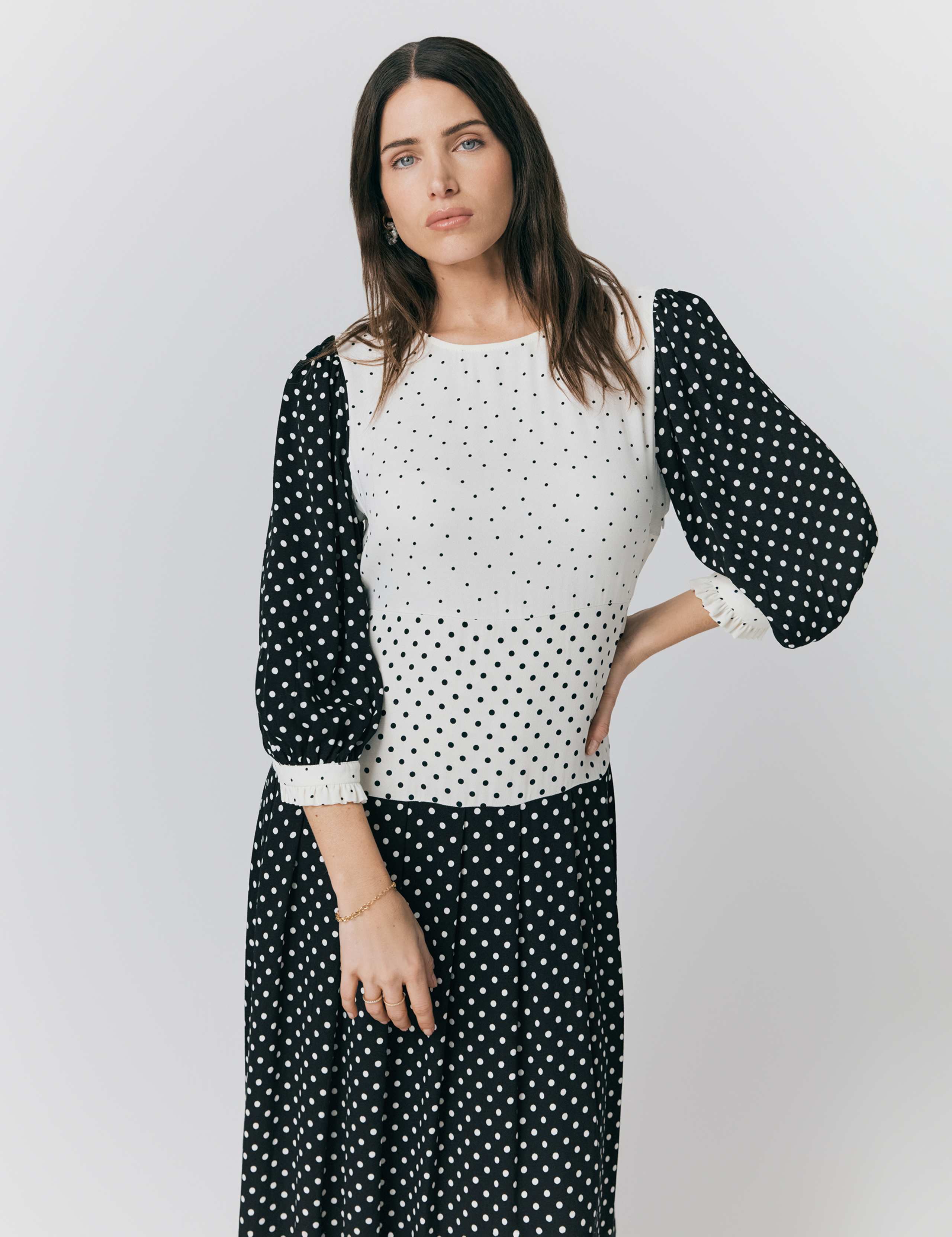 Crepe Polka Dot Midi Skater Dress 3 of 4
