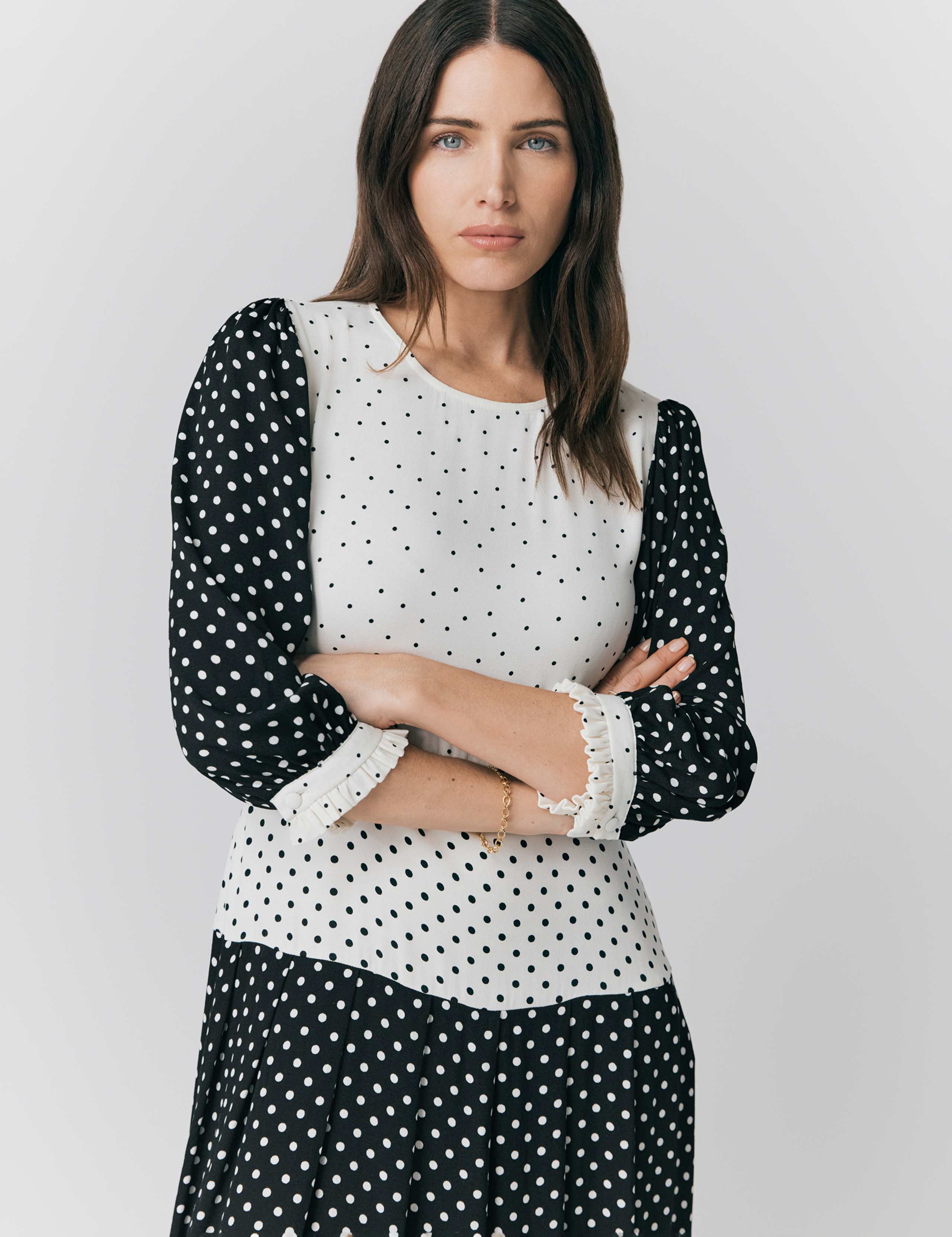 Crepe Polka Dot Midi Skater Dress 4 of 4