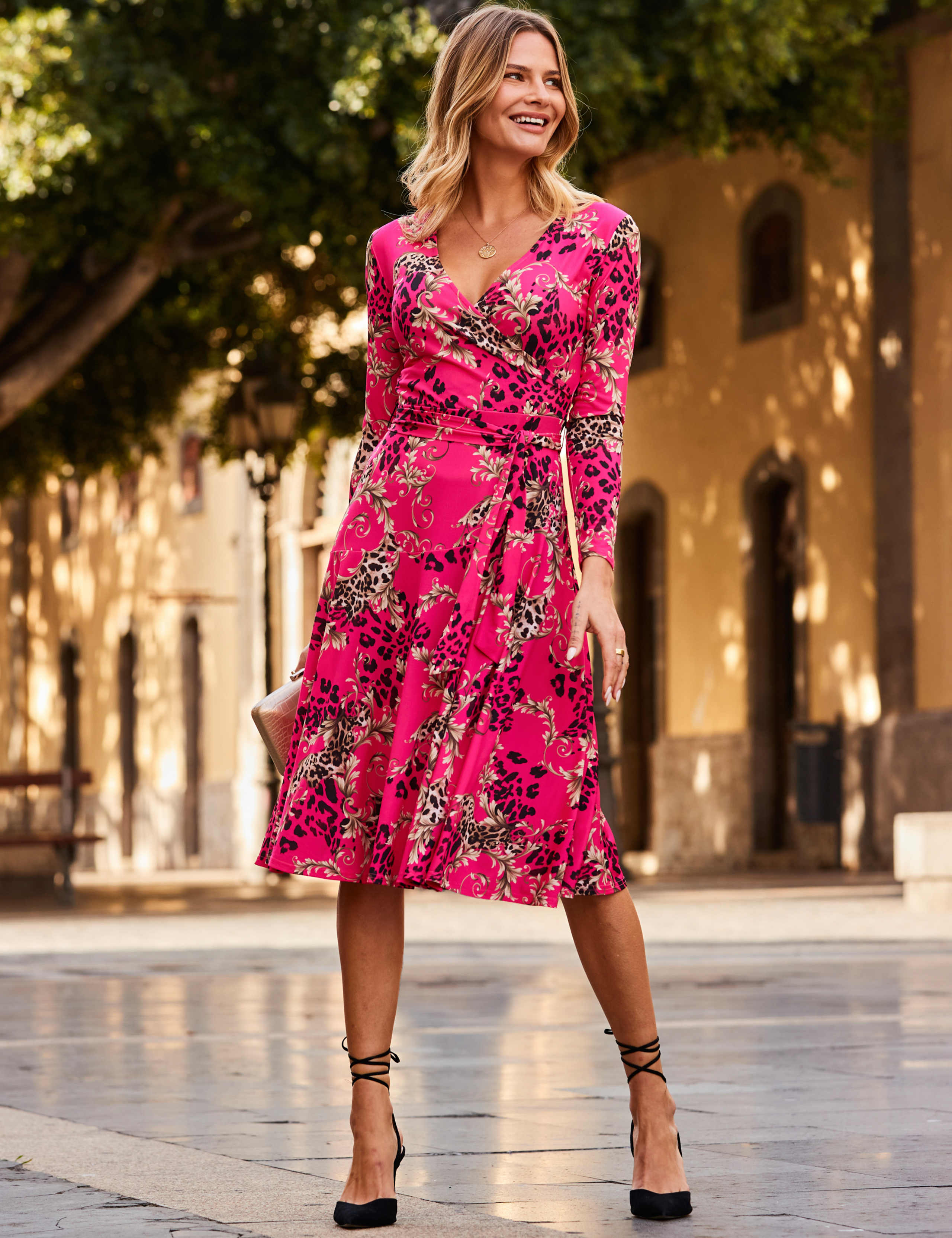 Jersey Animal Print V-Neck Midi Wrap Dress 3 of 6
