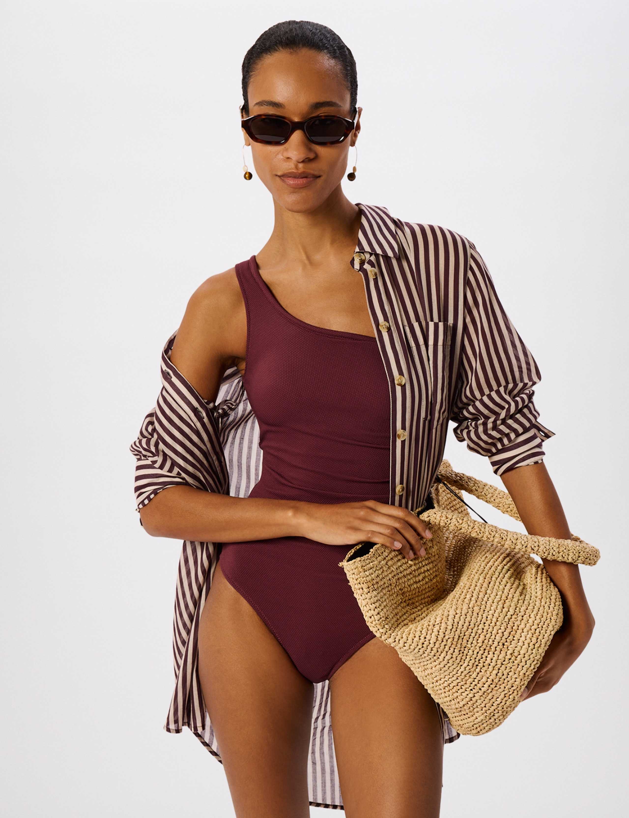 Textured One Shoulder Swimsuit 4 of 6