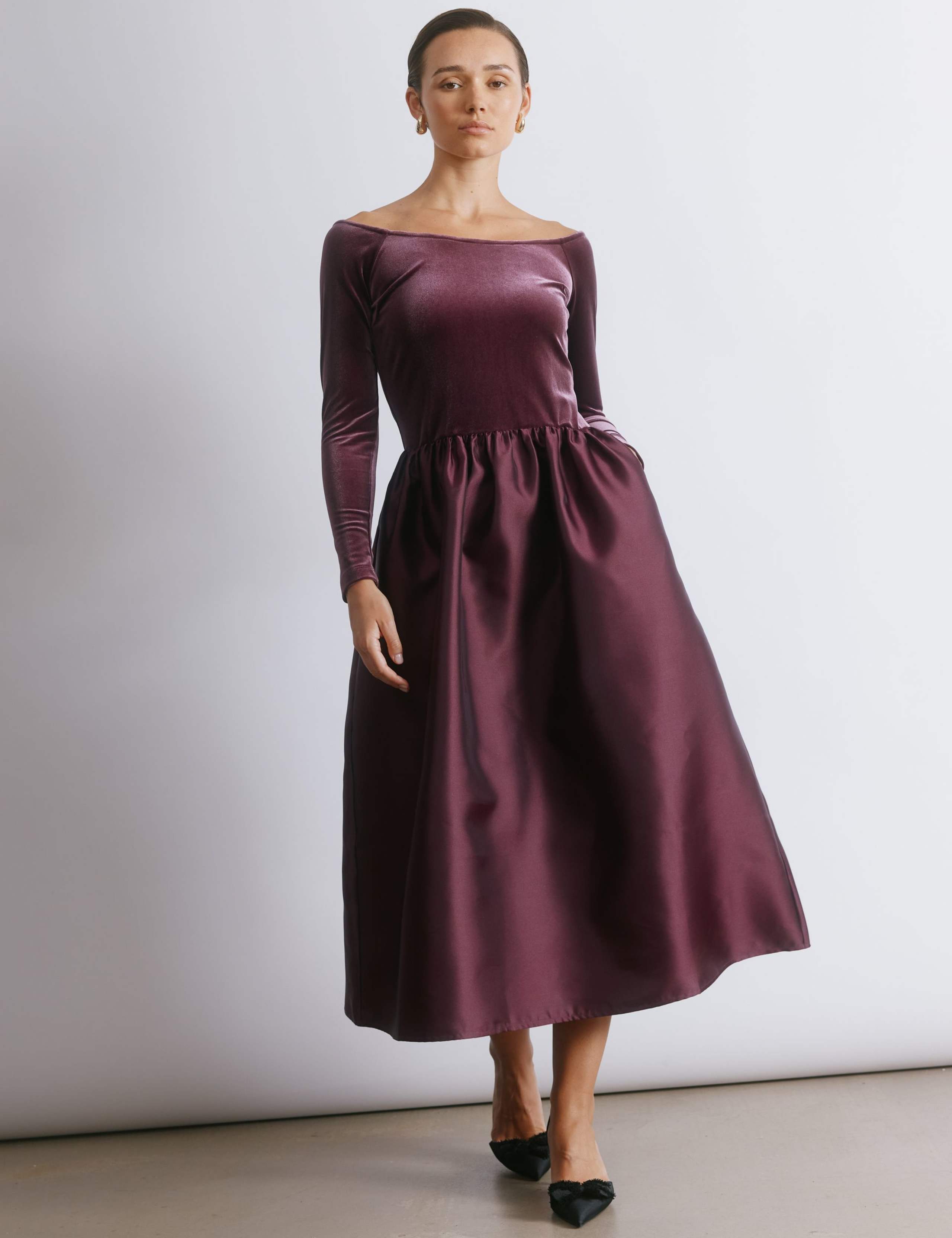 Velvet & Taffeta Midi Bandeau Dress 1 of 4