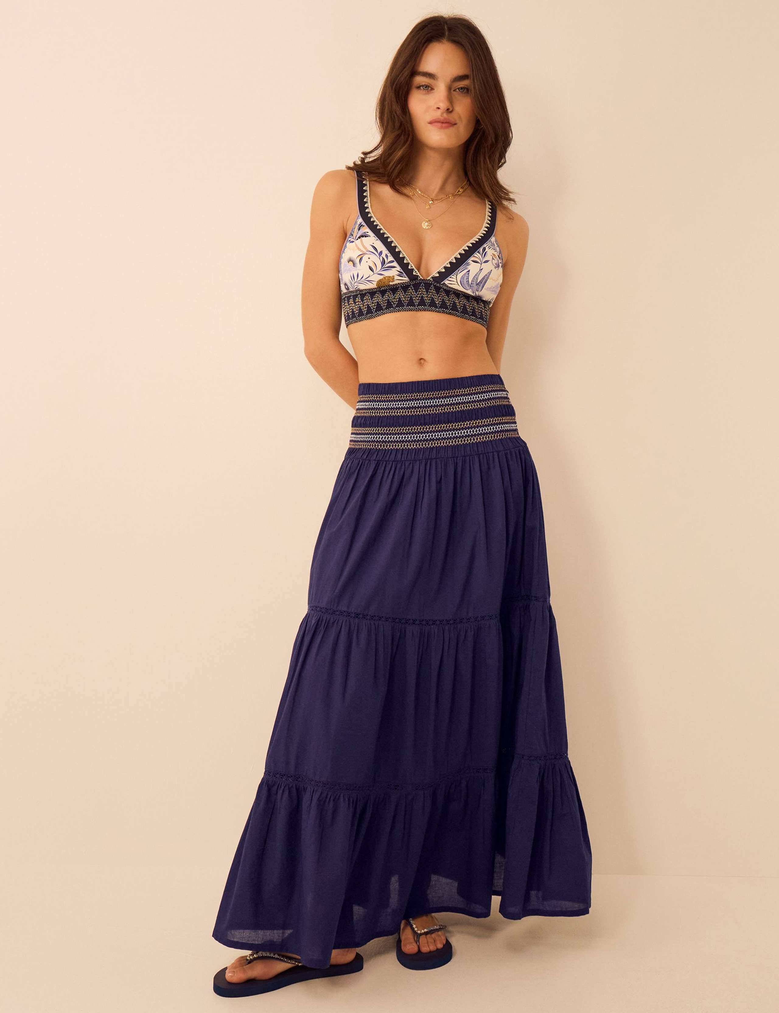 Pure Cotton Shirred Maxi Beach Skirt 1 of 5