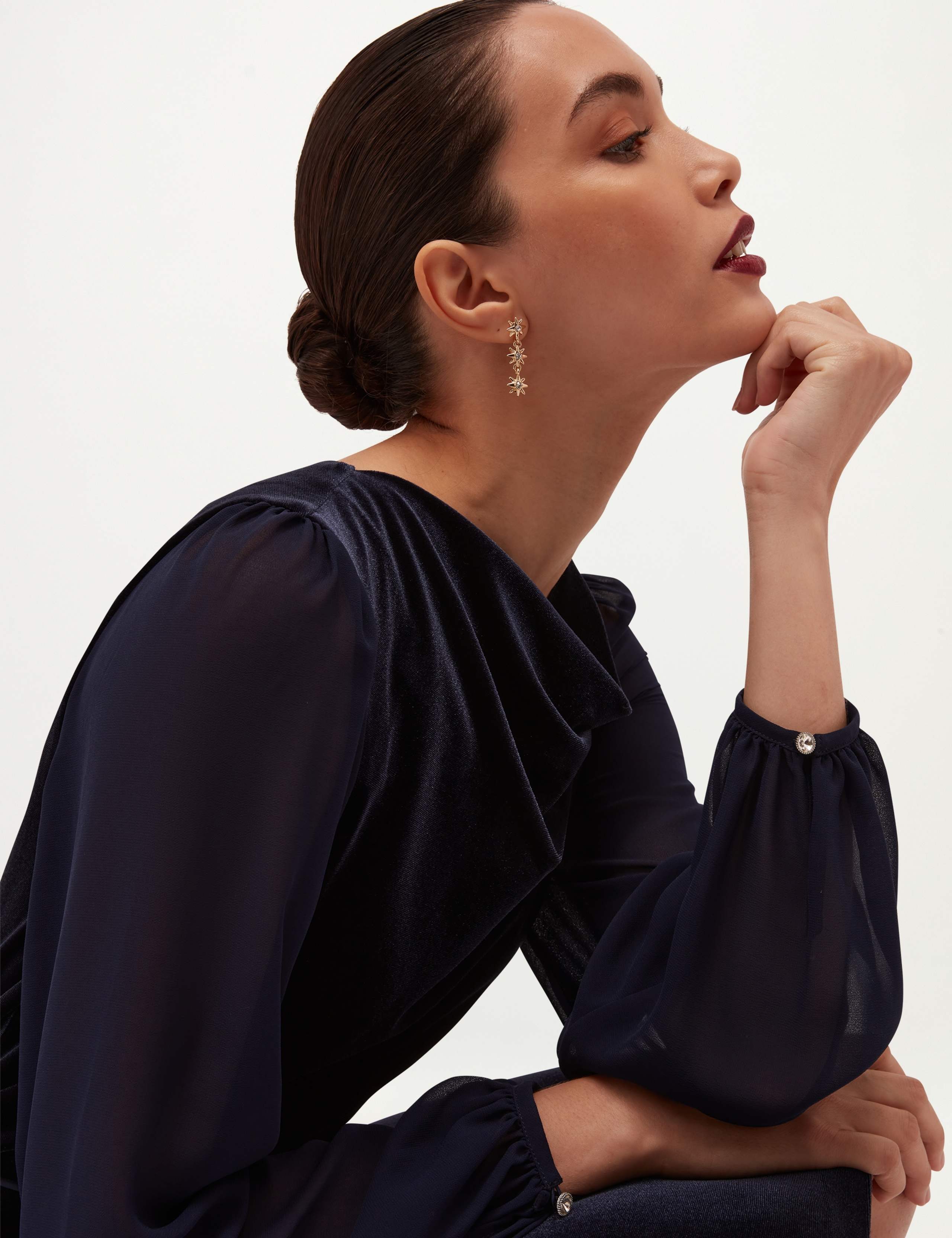 Velvet Cowl Neck Blouson Sleeve Mini Shift Dress 4 of 7