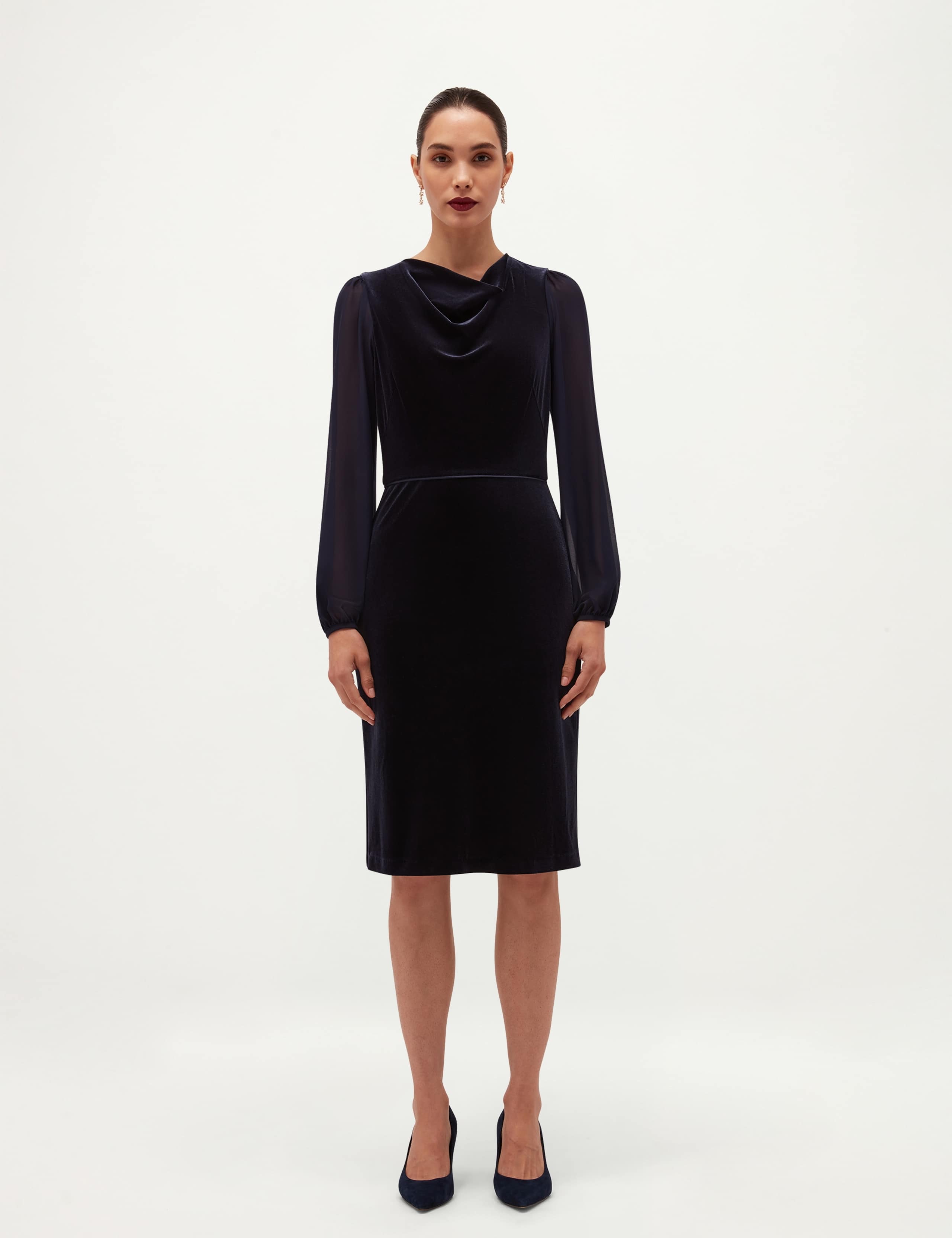 Velvet Cowl Neck Blouson Sleeve Mini Shift Dress 5 of 7