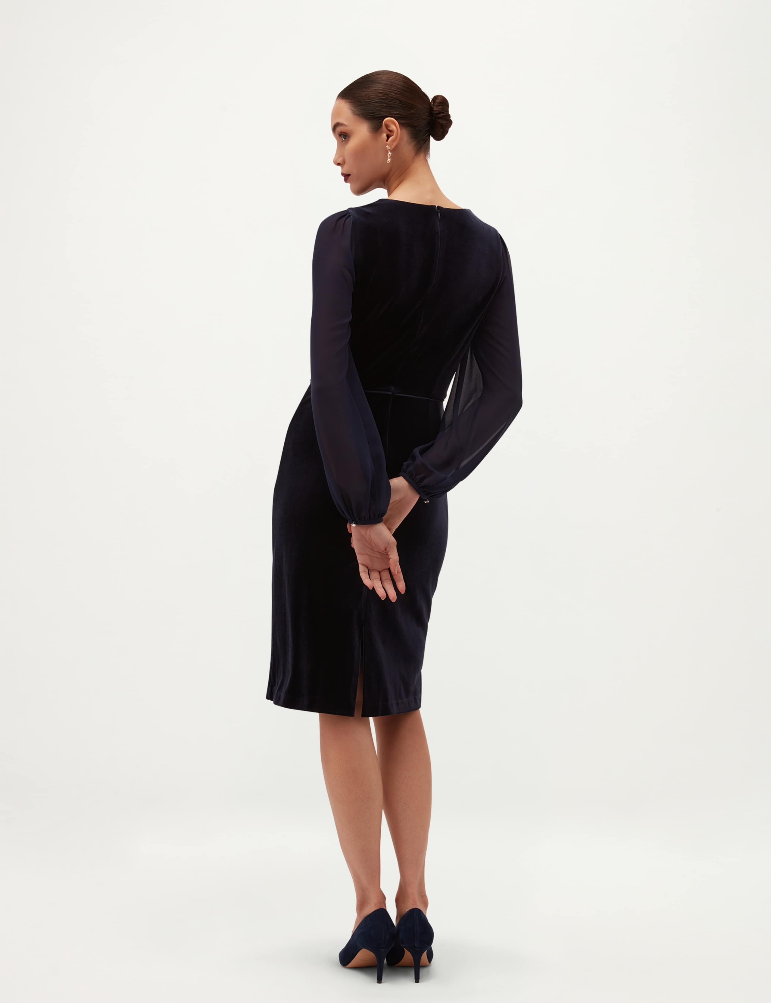 Velvet Cowl Neck Blouson Sleeve Mini Shift Dress 6 of 7