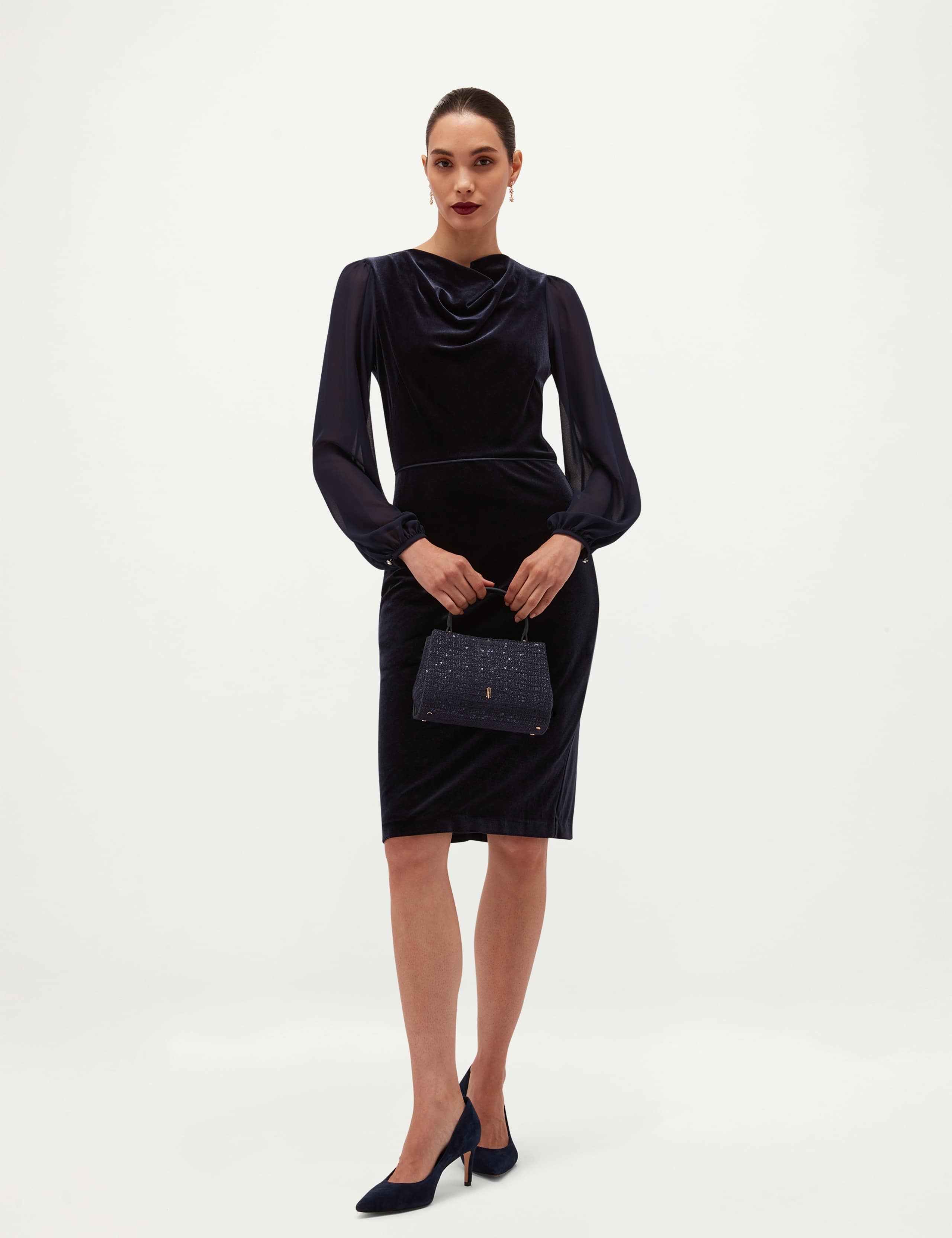 Velvet Cowl Neck Blouson Sleeve Mini Shift Dress 7 of 7