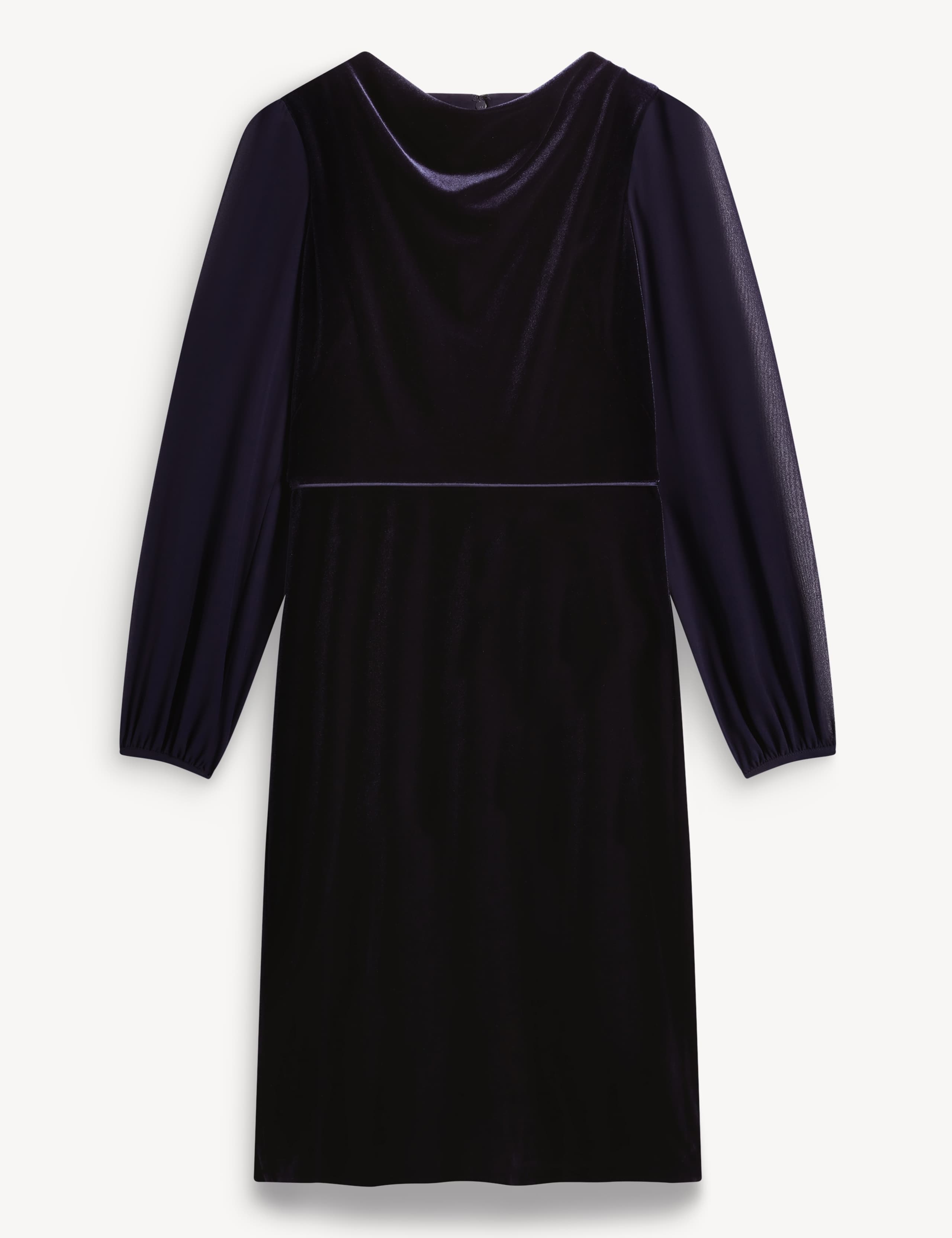 Velvet Cowl Neck Blouson Sleeve Mini Shift Dress 2 of 7