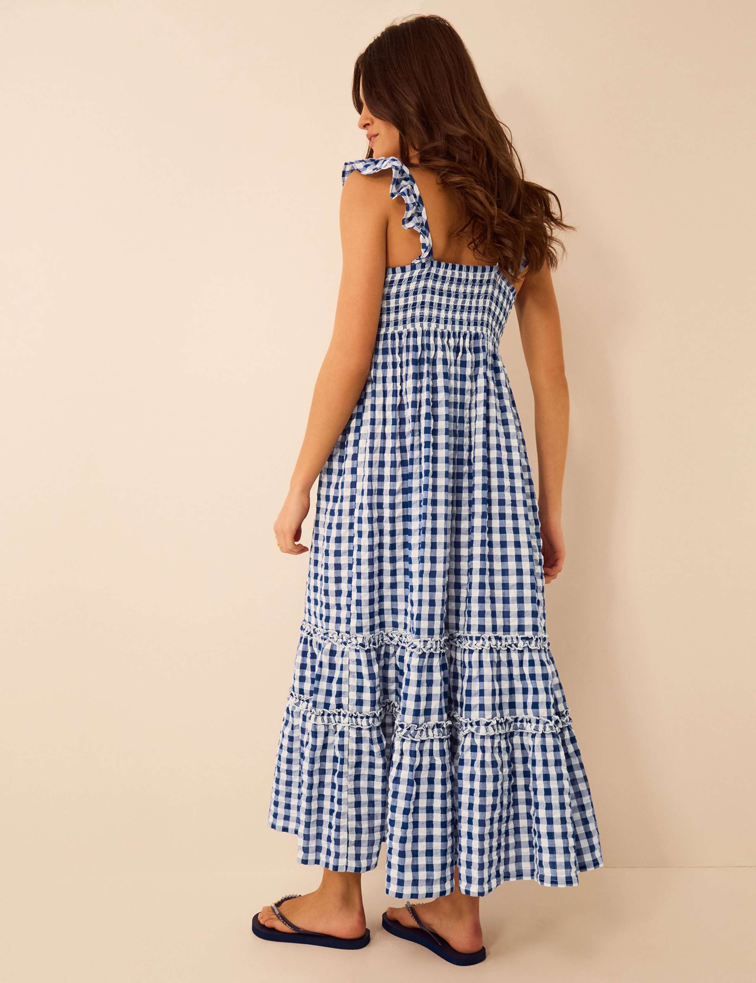 Pure Cotton Gingham V-Neck Beach Dress 4 of 5