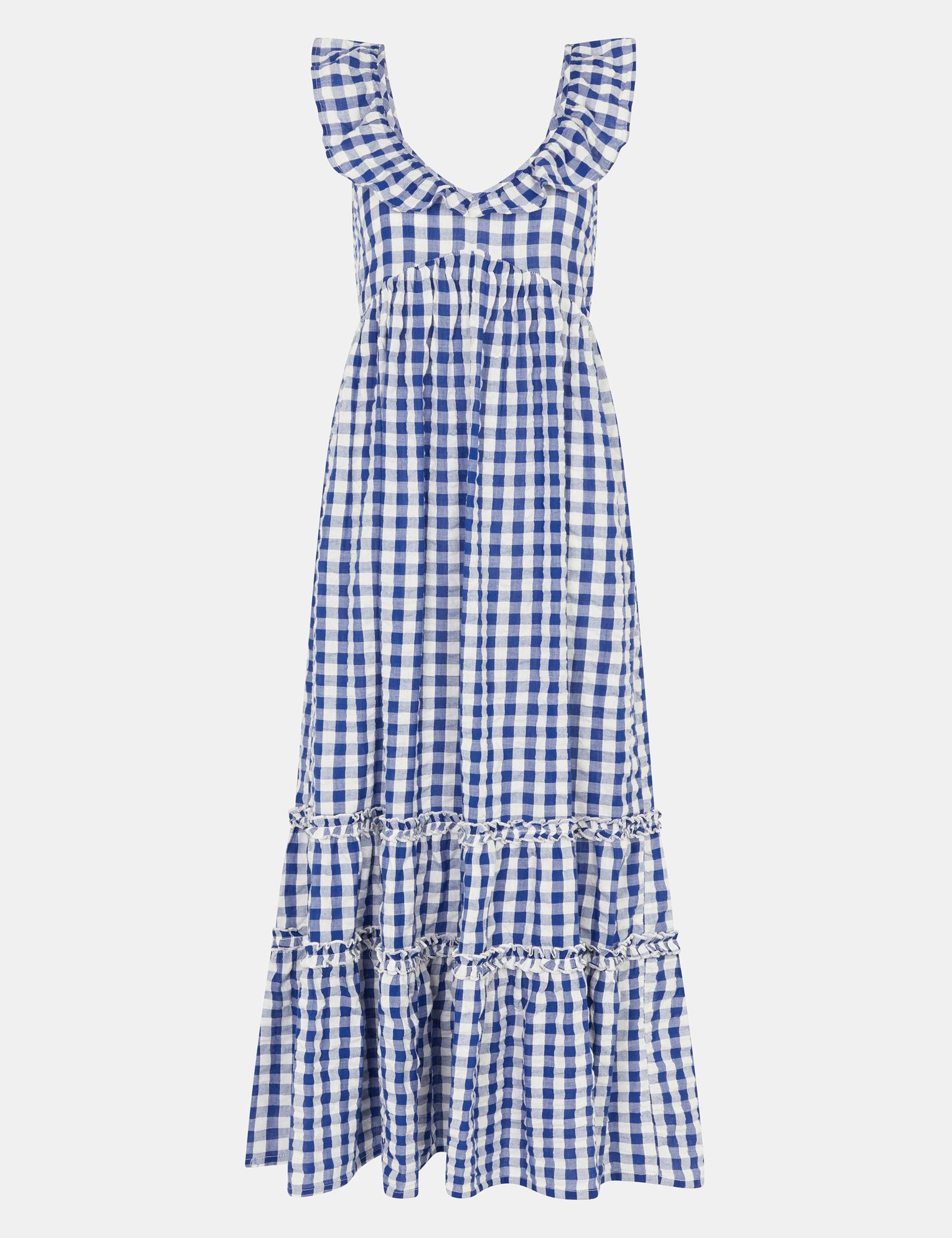 Pure Cotton Gingham V-Neck Beach Dress 2 of 5