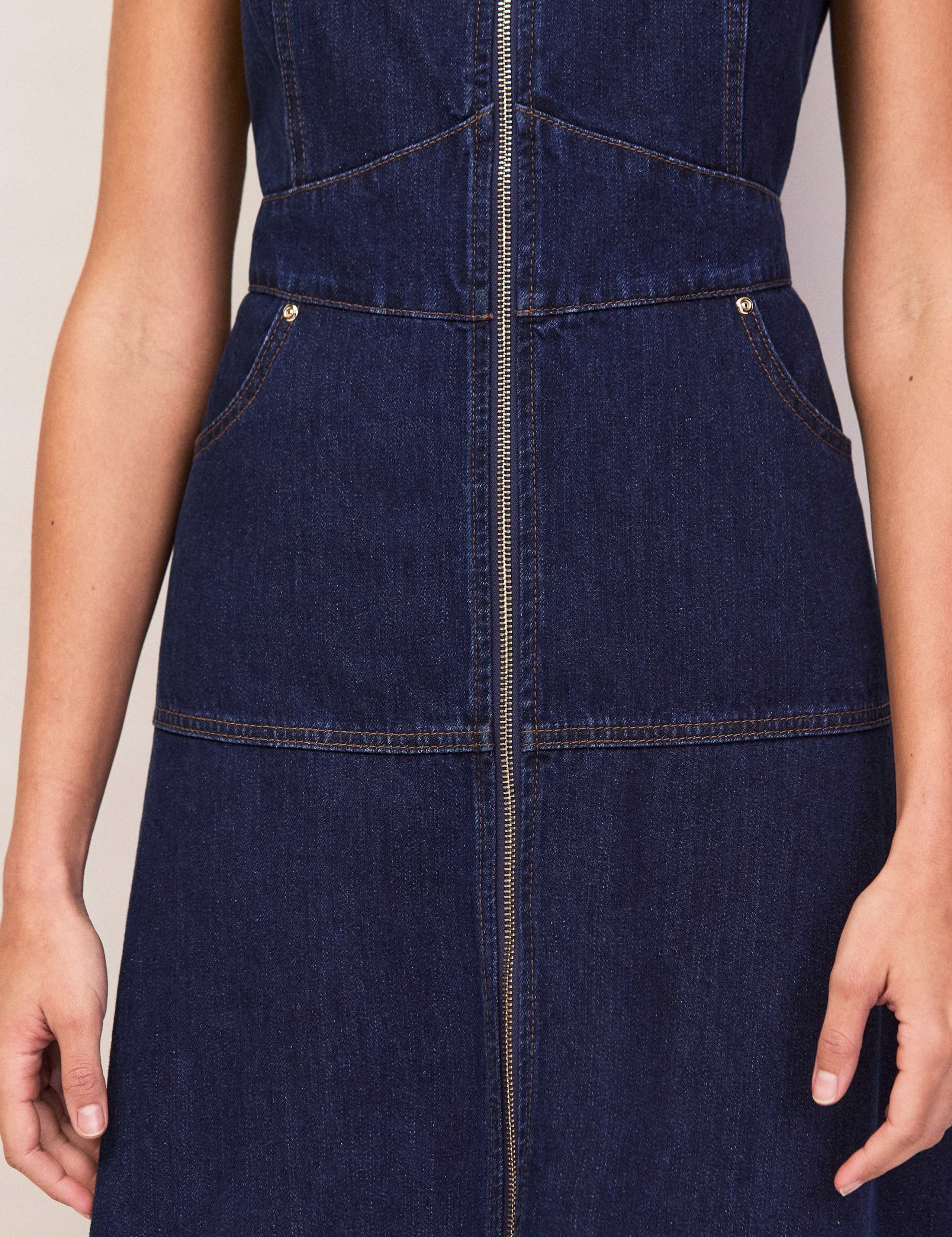 Denim Zip Up Midi Waisted Dress 2 of 5