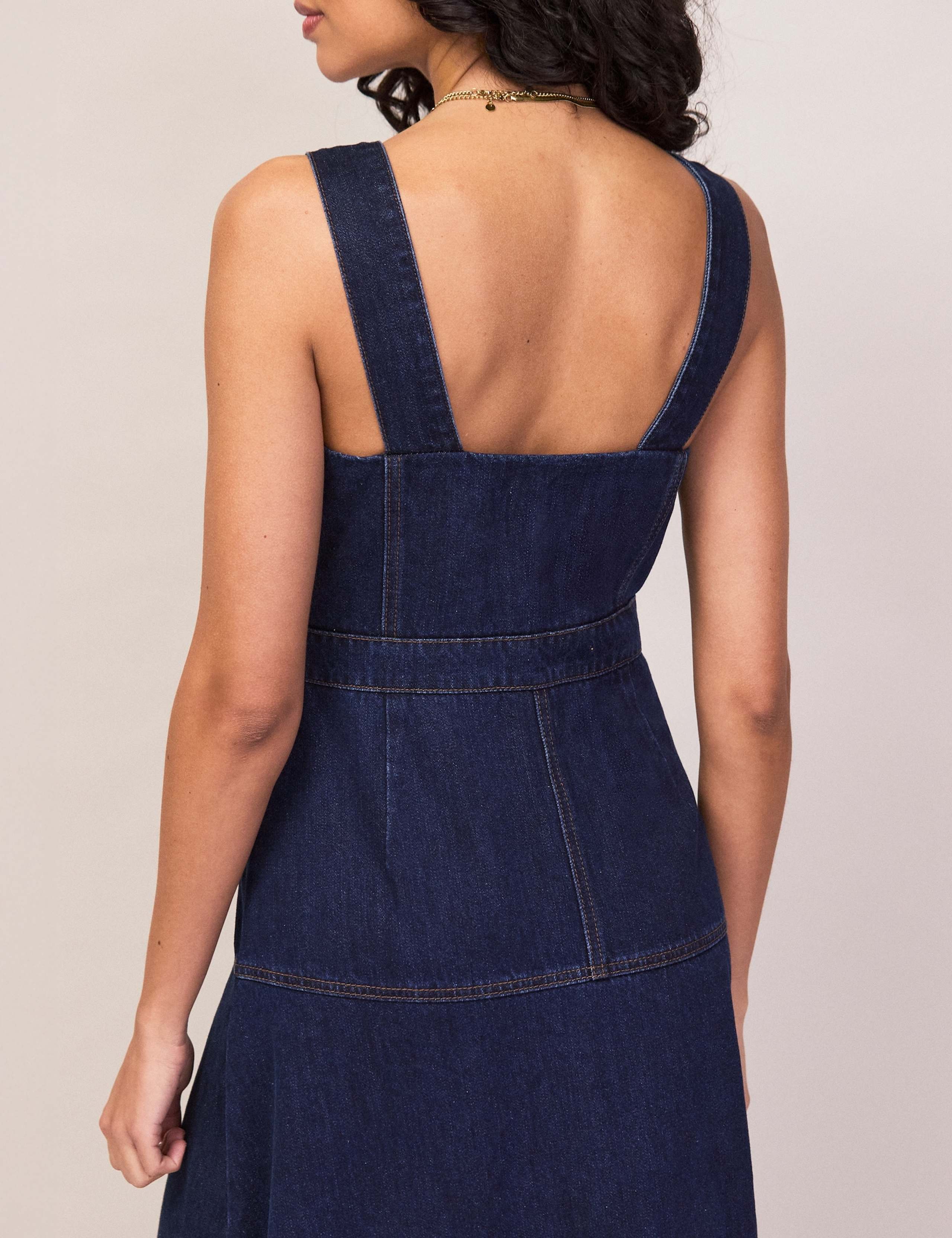 Denim Zip Up Midi Waisted Dress 4 of 5