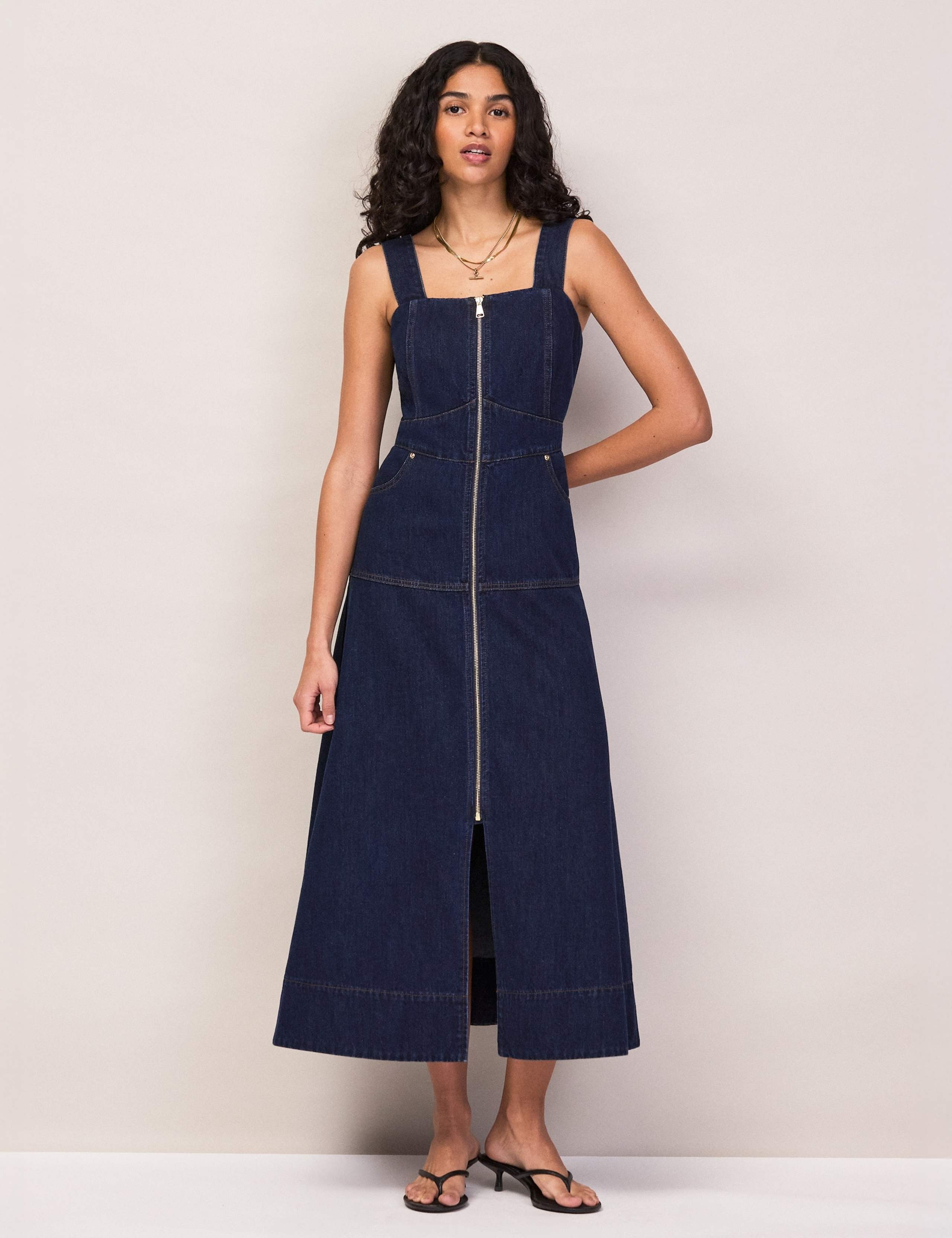 Denim Zip Up Midi Waisted Dress 5 of 5