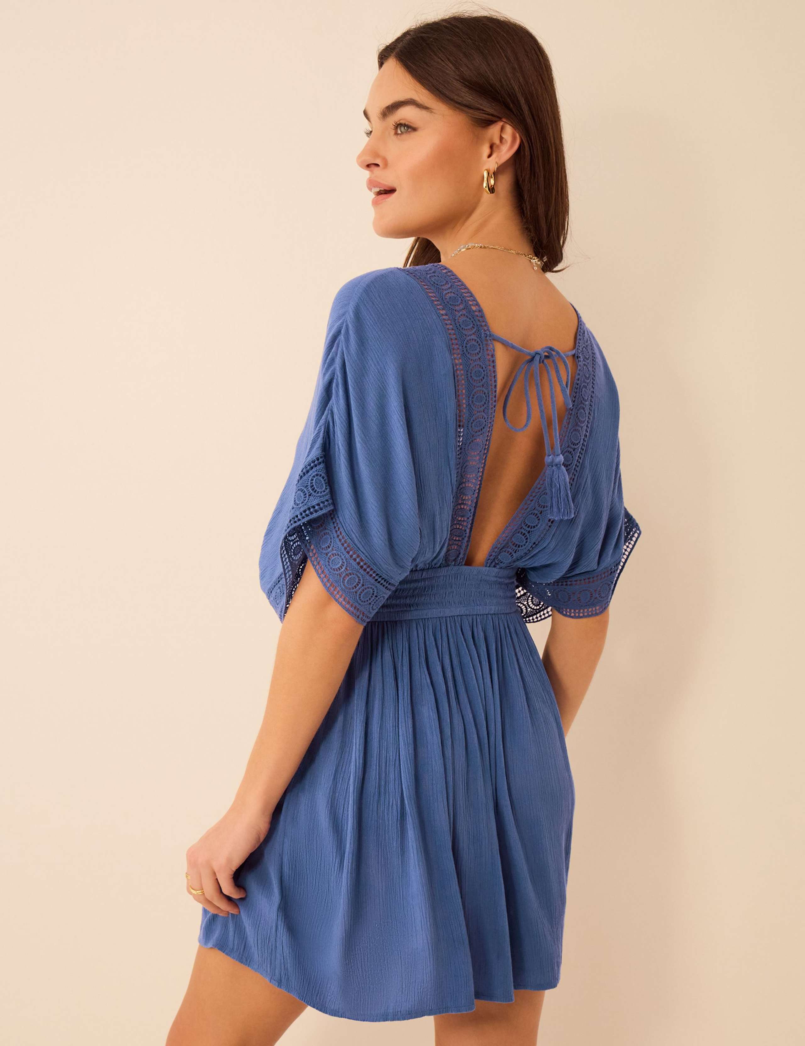 Crochet V-Neck Mini Kaftan Dress 3 of 5