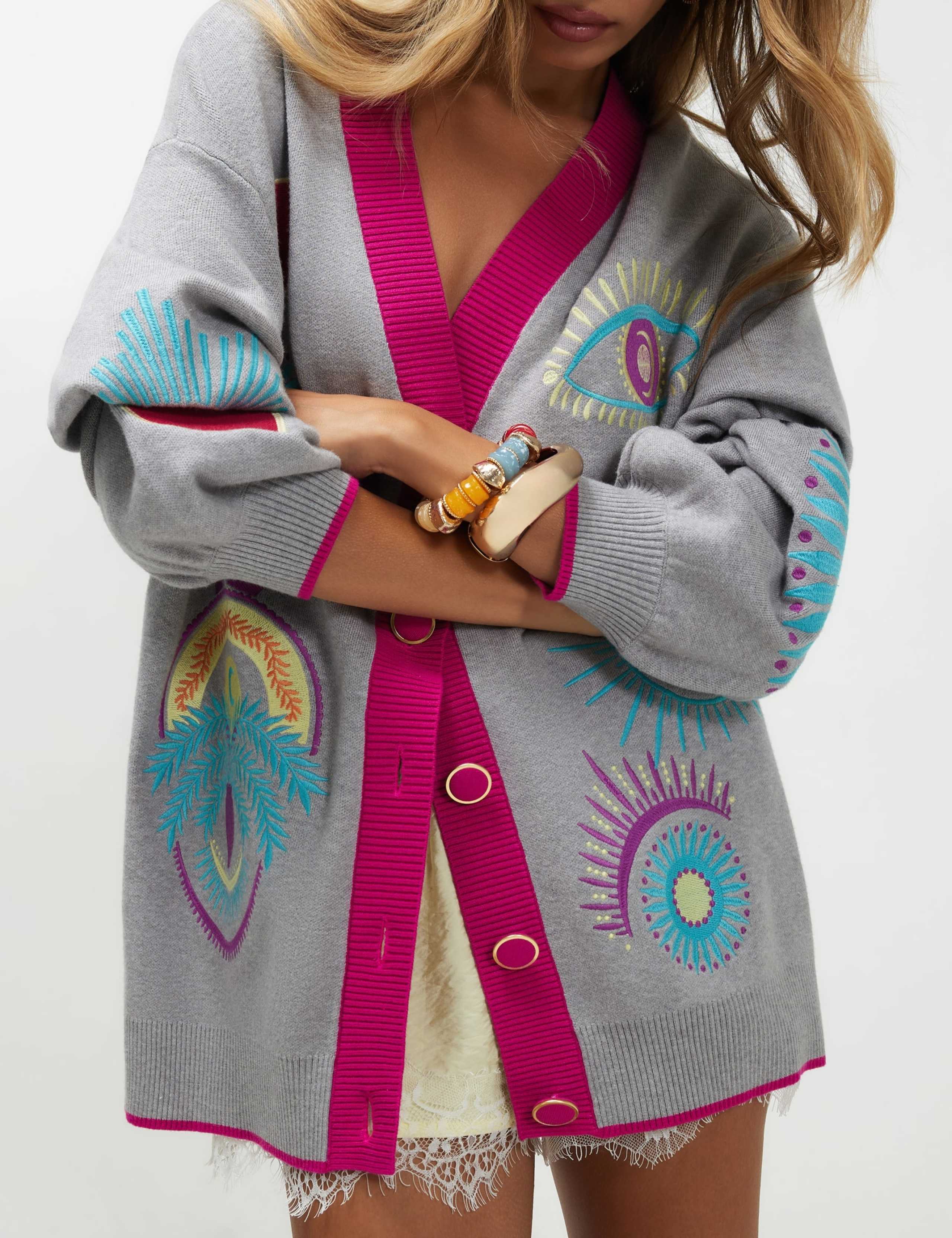 Pure Cotton Embroidered Relaxed Cardigan 5 of 6